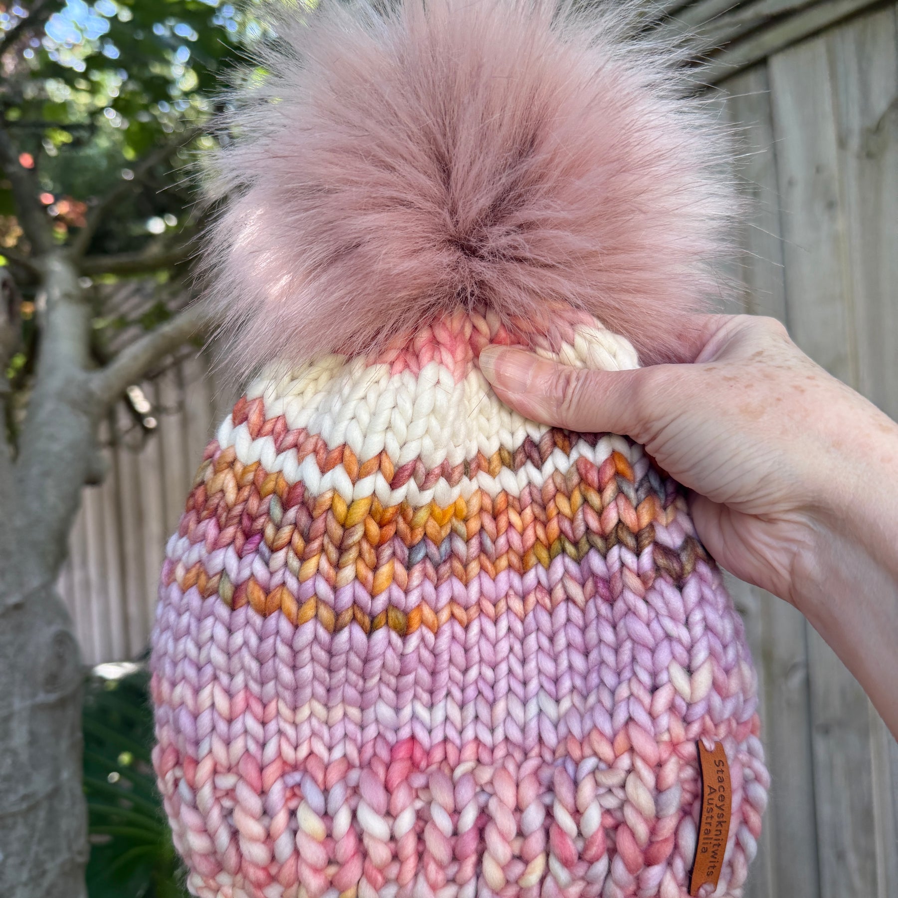 Luxurious Merino Beanie, Hand Knitted Colorful PomPom Beanie