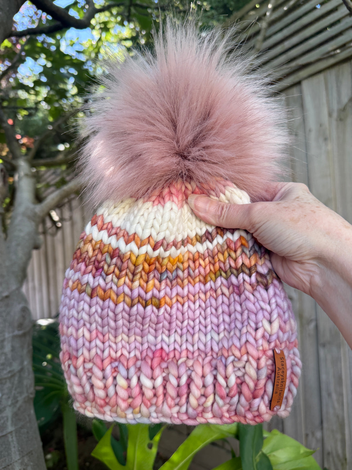 Luxurious Merino Beanie, Hand Knitted Colorful PomPom Beanie