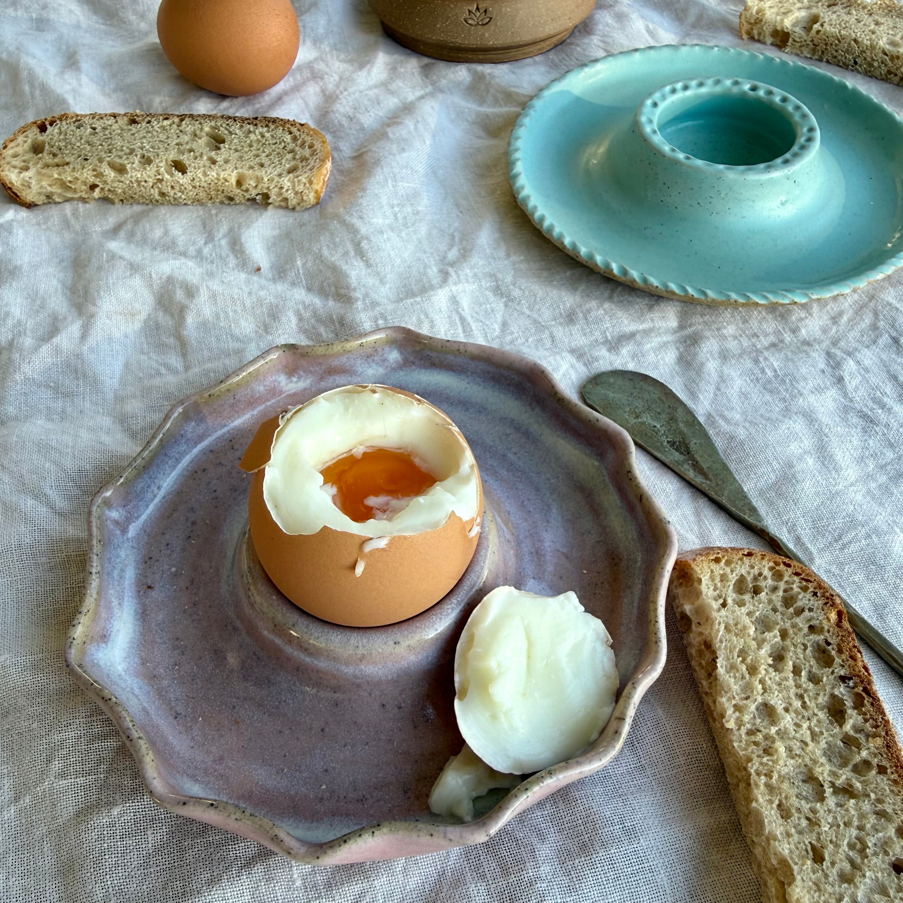 Slow Mornings Ceramic Egg Plate Set | Handmade Breakfast Plates