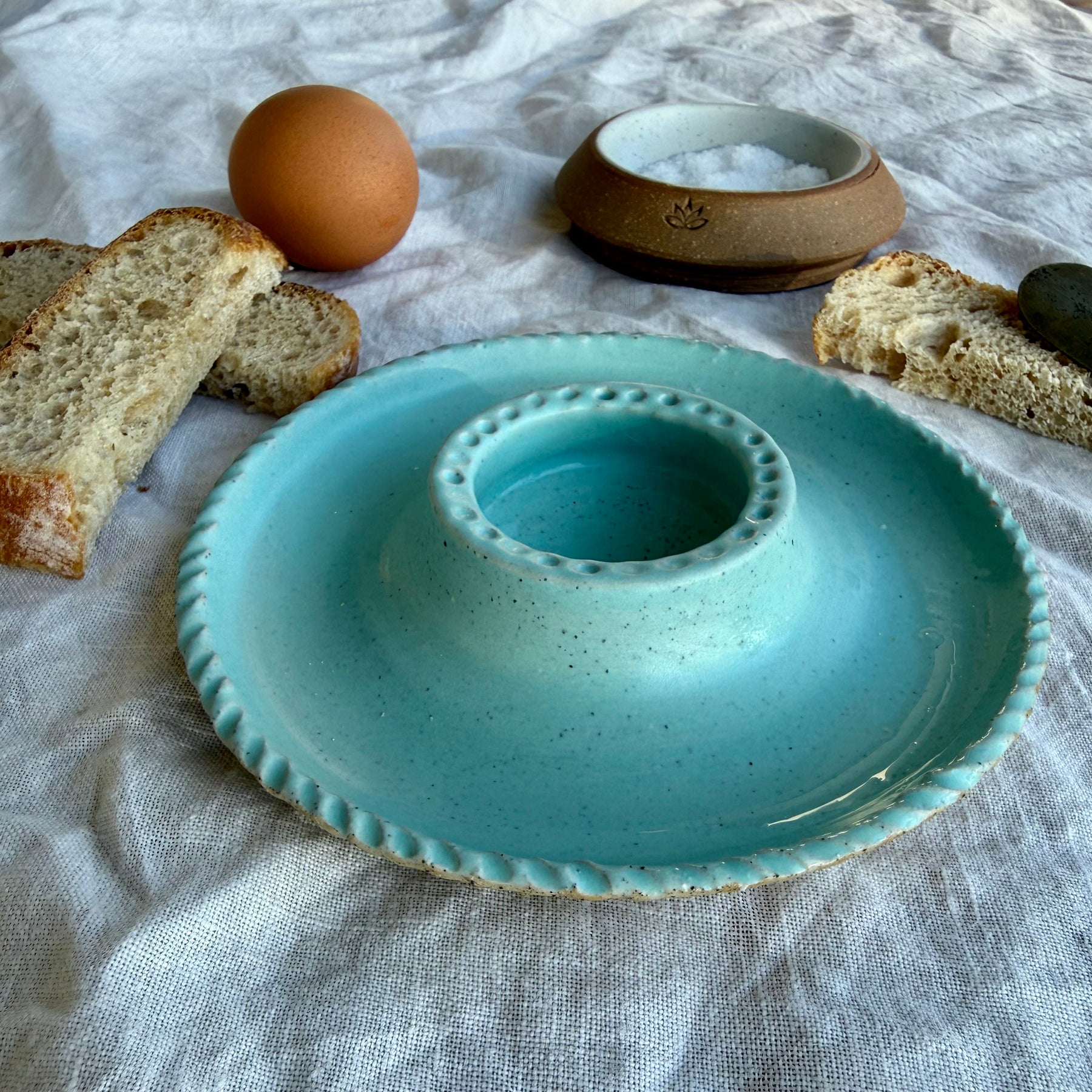 Slow Mornings Ceramic Egg Plate Set | Handmade Breakfast Plates