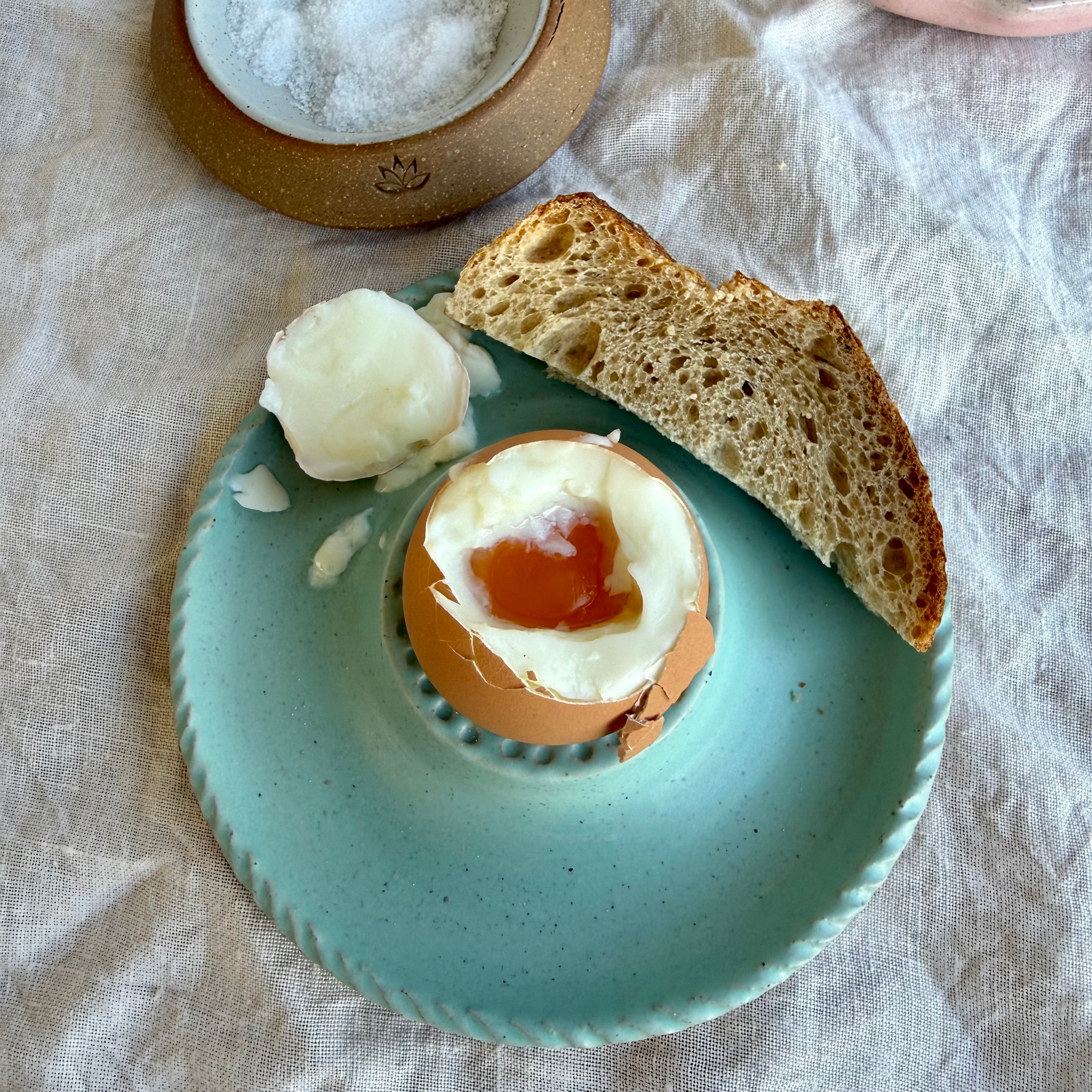 Slow Mornings Ceramic Egg Plate Set | Handmade Breakfast Plates