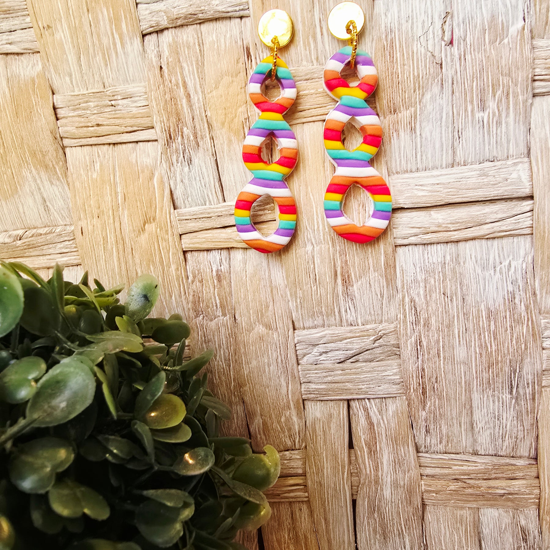 Candy Striped Triple Loop Cutout Drop Earrings
