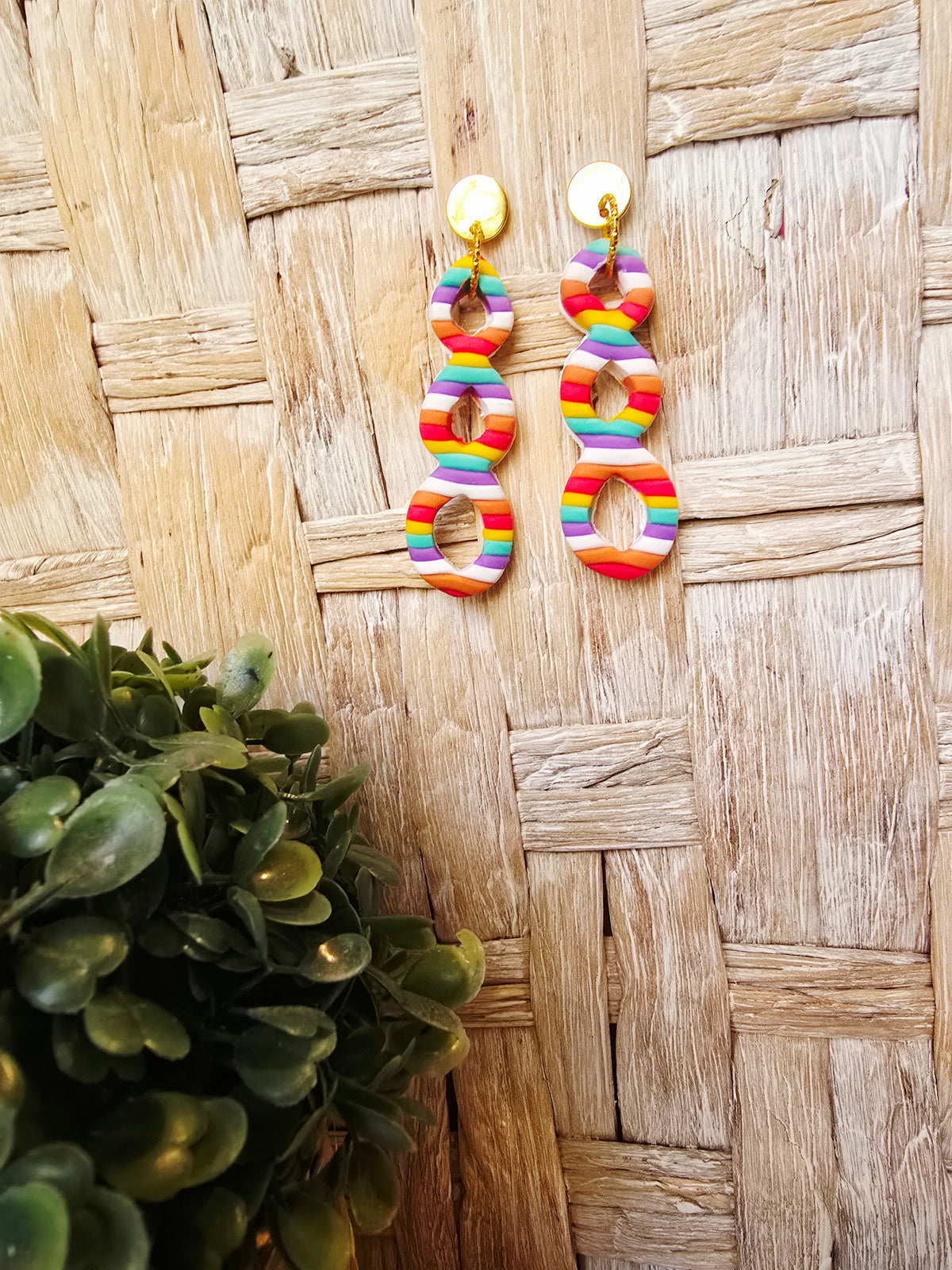 Candy Striped Triple Loop Cutout Drop Earrings