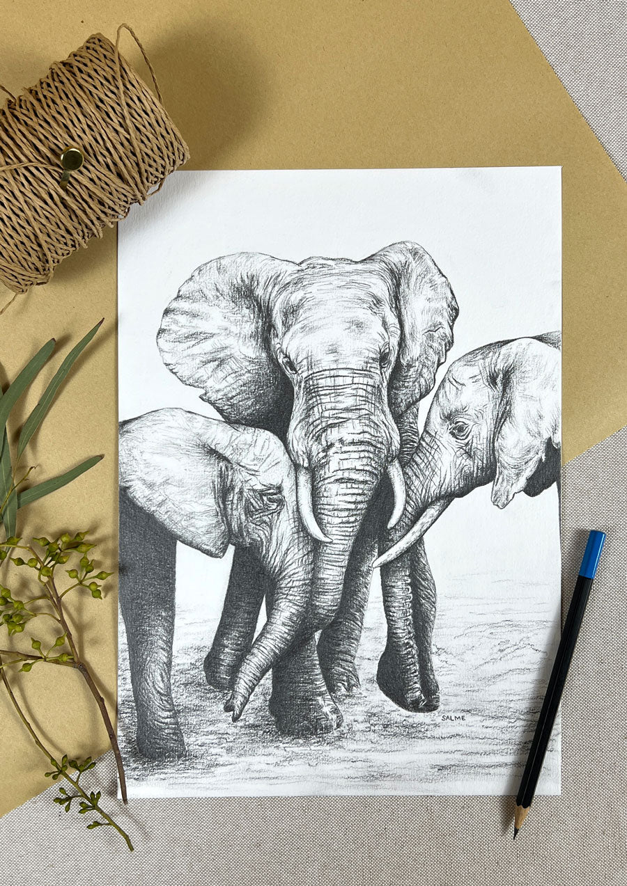 A Mother's Love | Elephant | Hand Drawn Original Artwork