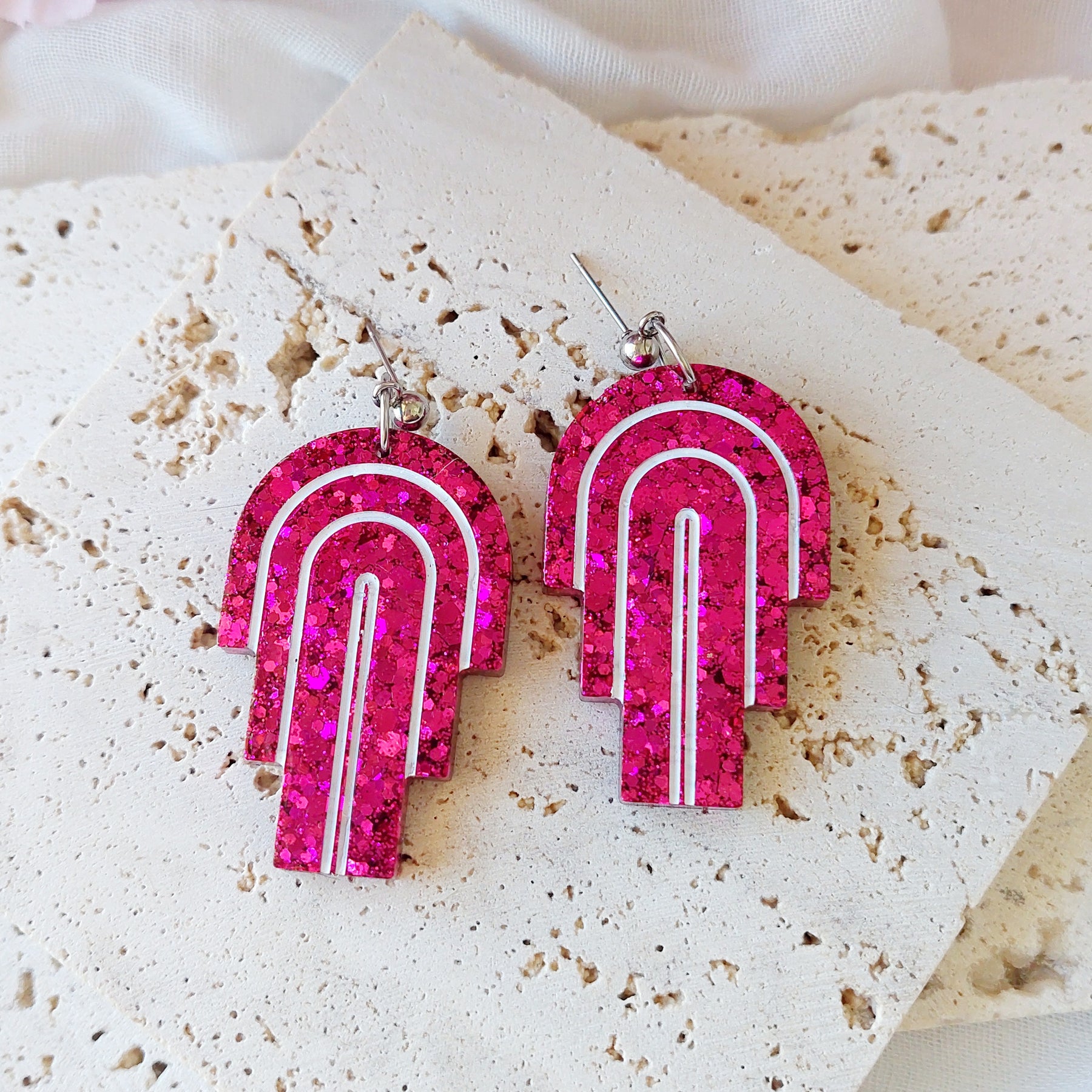 Glitter Art Deco Rain Resin Dangle Earrings