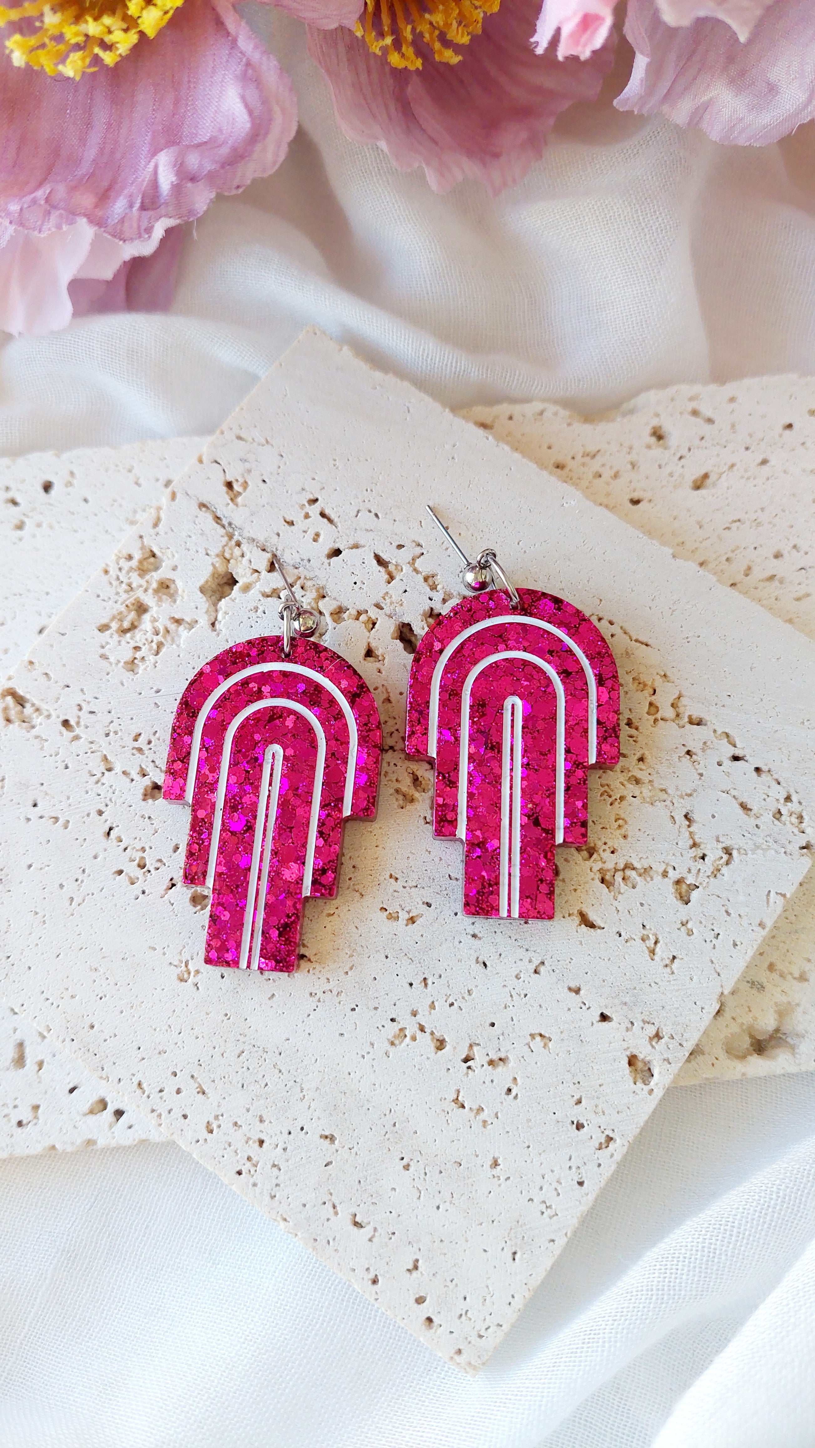 Glitter Art Deco Rain Resin Dangle Earrings