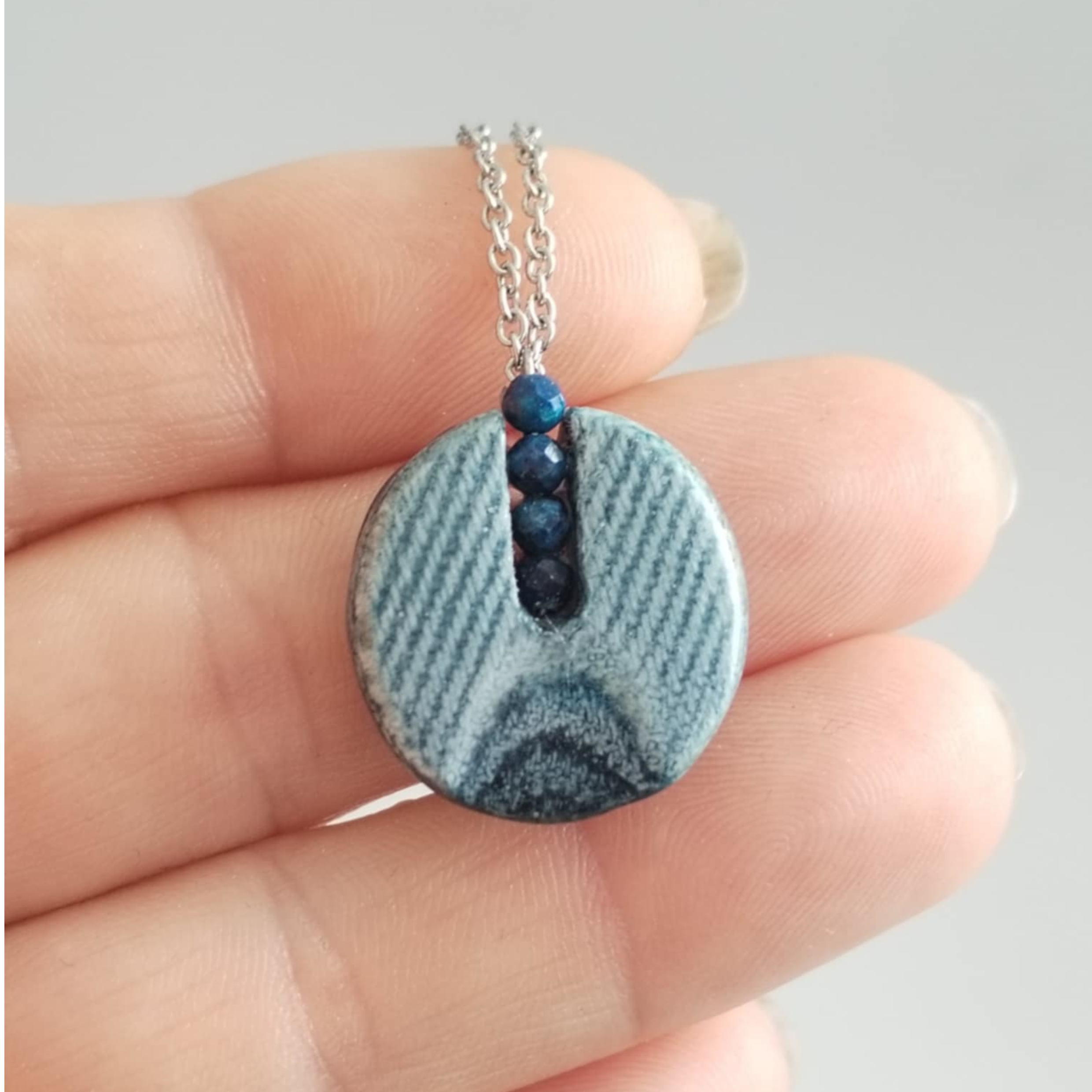 Denim and Lapis Lazuli Stone Beads Necklace