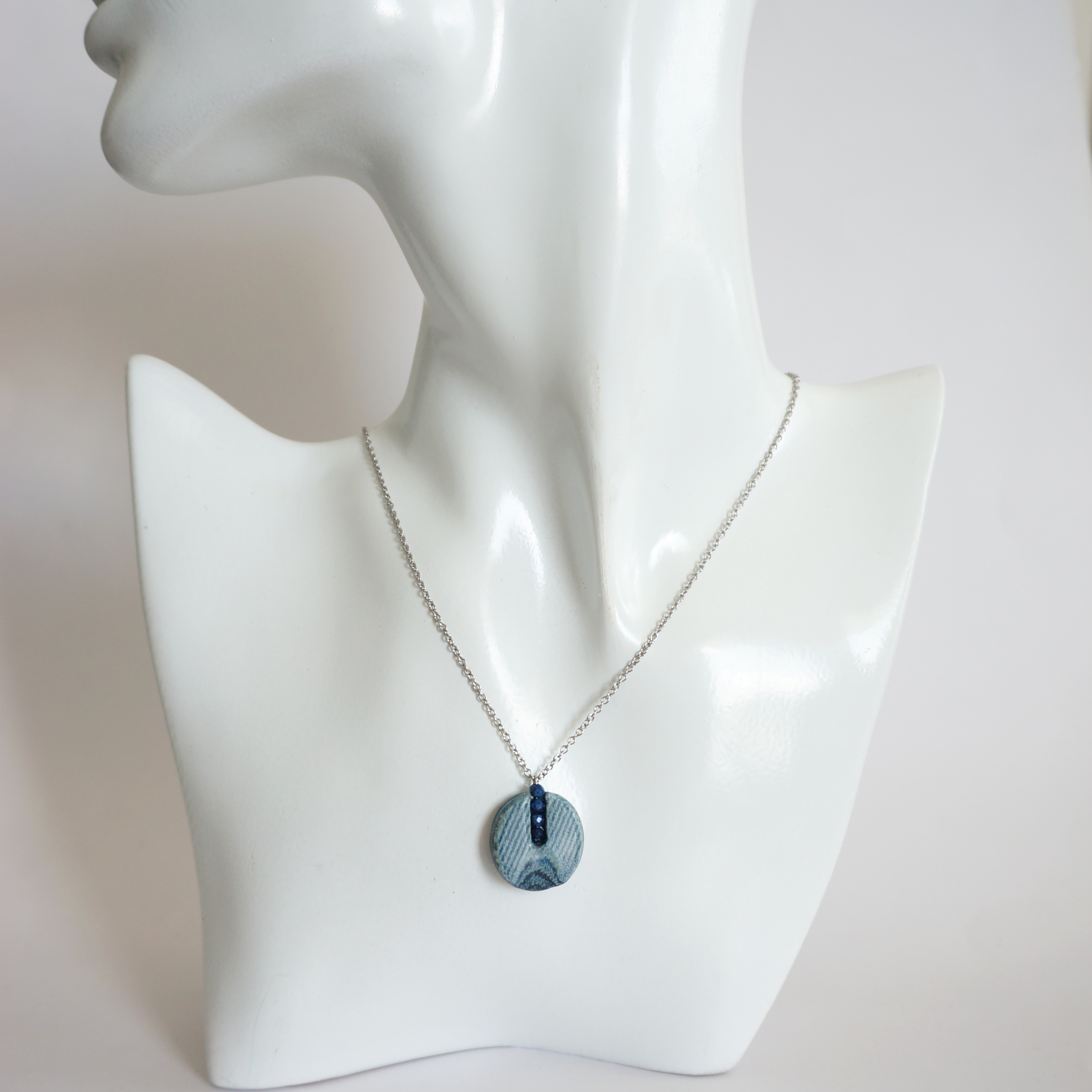 Denim and Lapis Lazuli Stone Beads Necklace