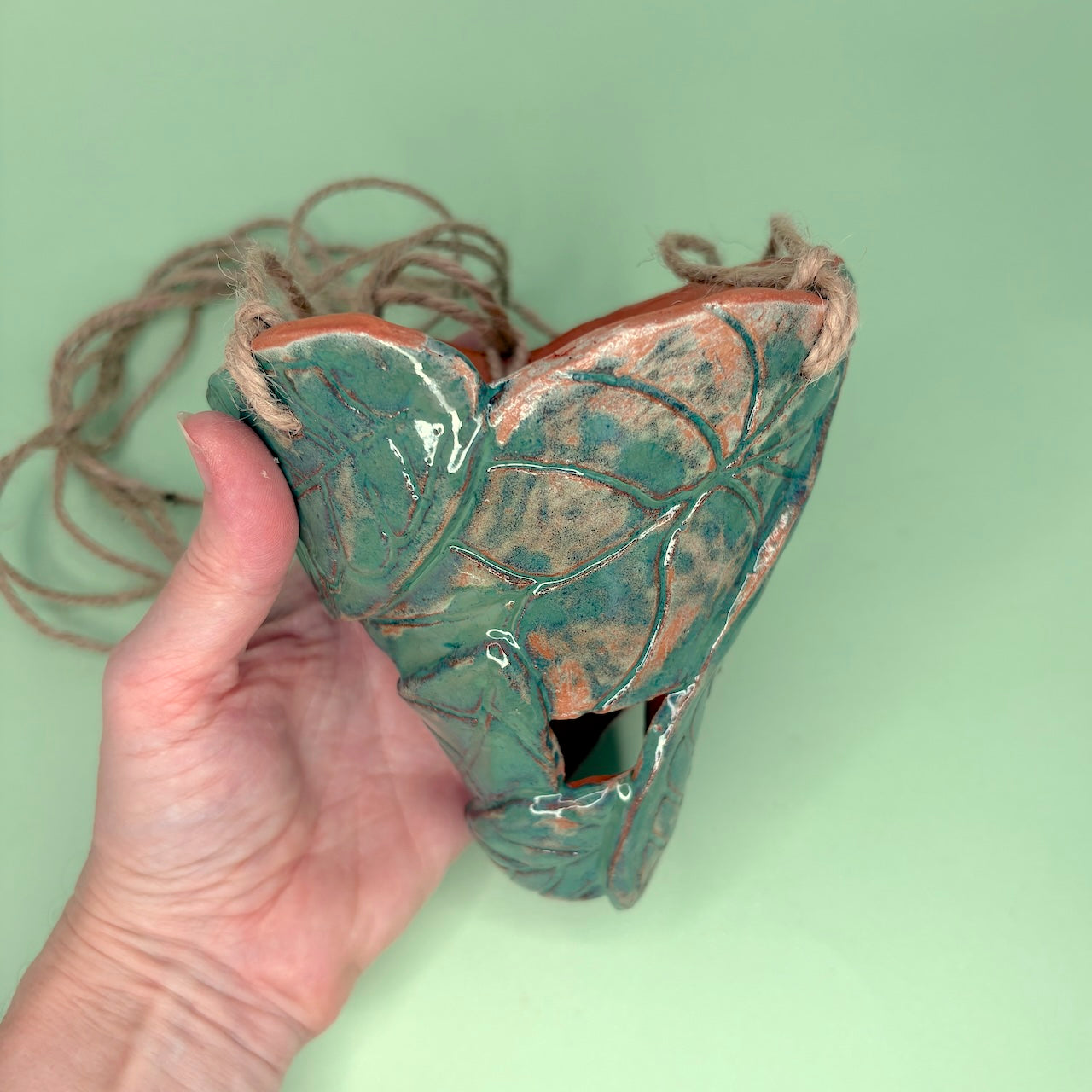 Ceramic hanging cone orchid pot - leaf design