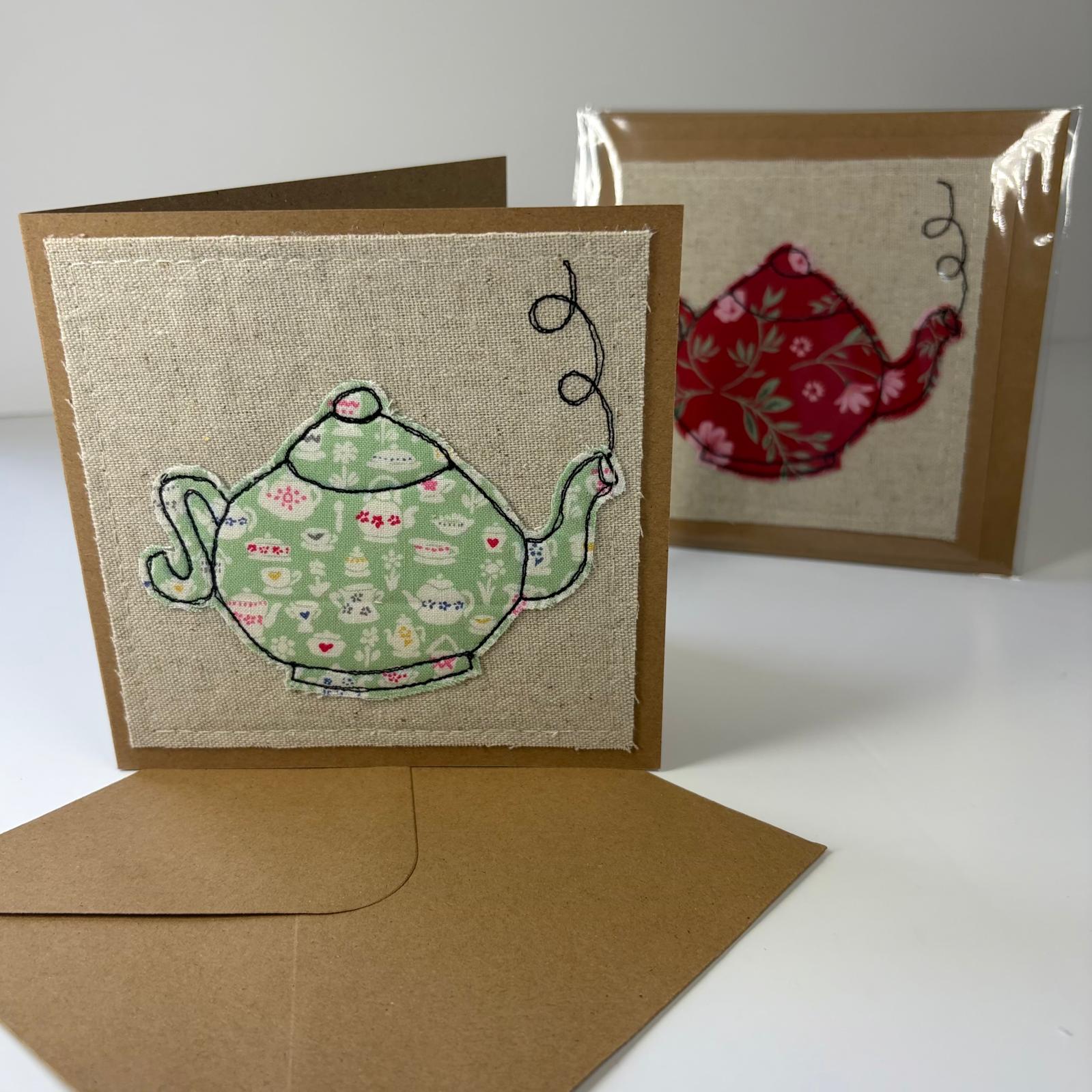 Fabric Greeting Card & Envelope| Tea Time| 13cm x 13cm