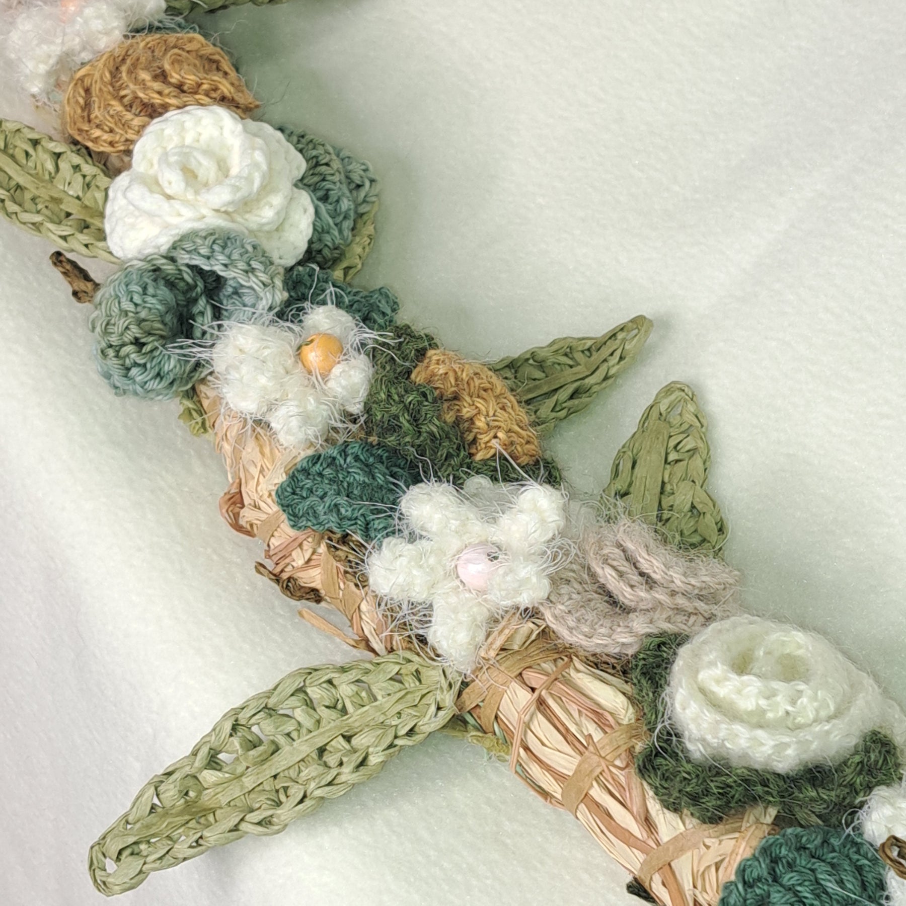 Handmade crochet Wedding Garland, roses, eucalyptus on raffia