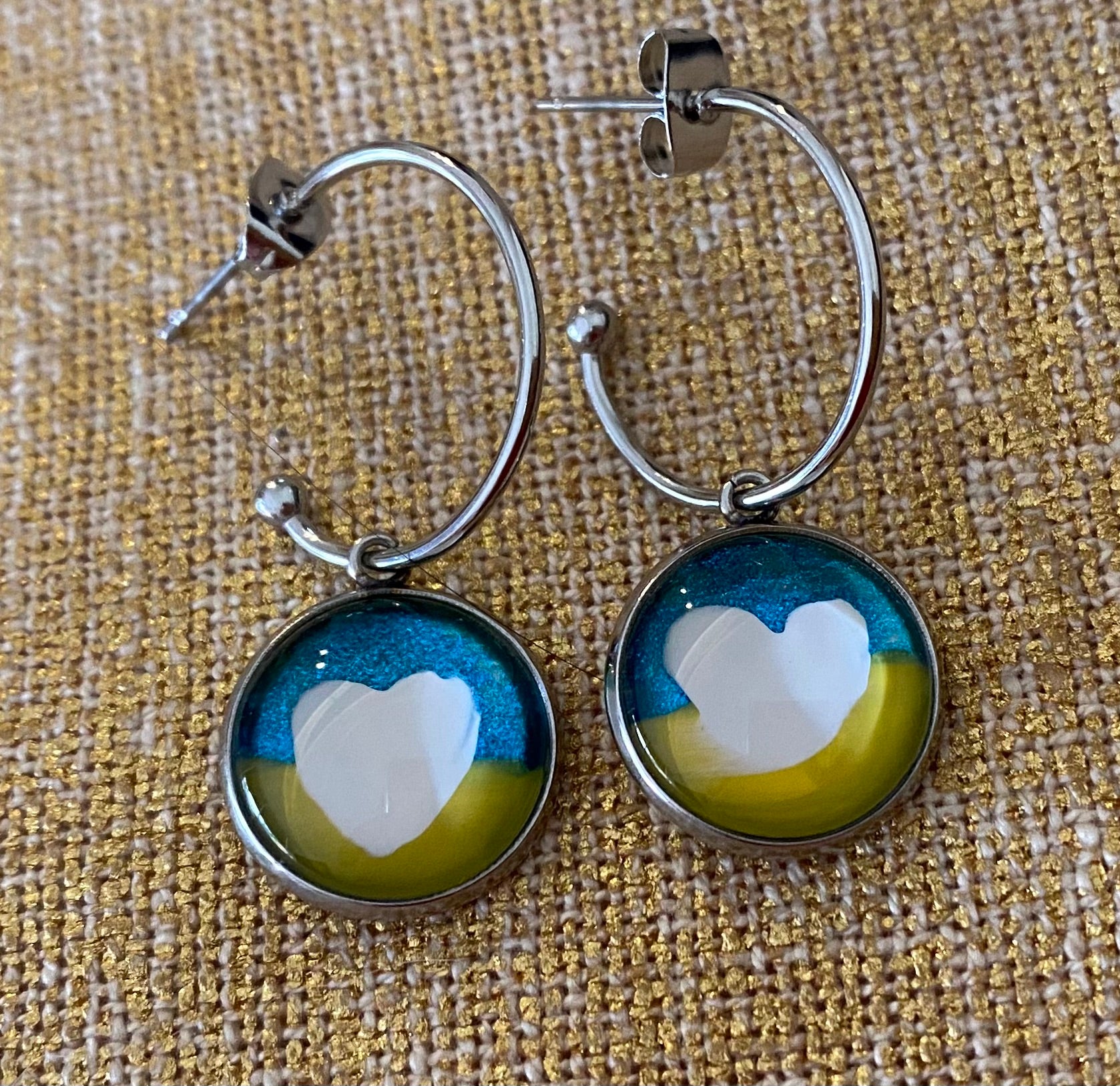 Love Ukraine Heart Earrings - Handpainted Love Ukraine Unique Earrings 14mm