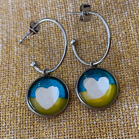 Love Ukraine Heart Earrings - Handpainted Love Ukraine Unique Earrings 14mm
