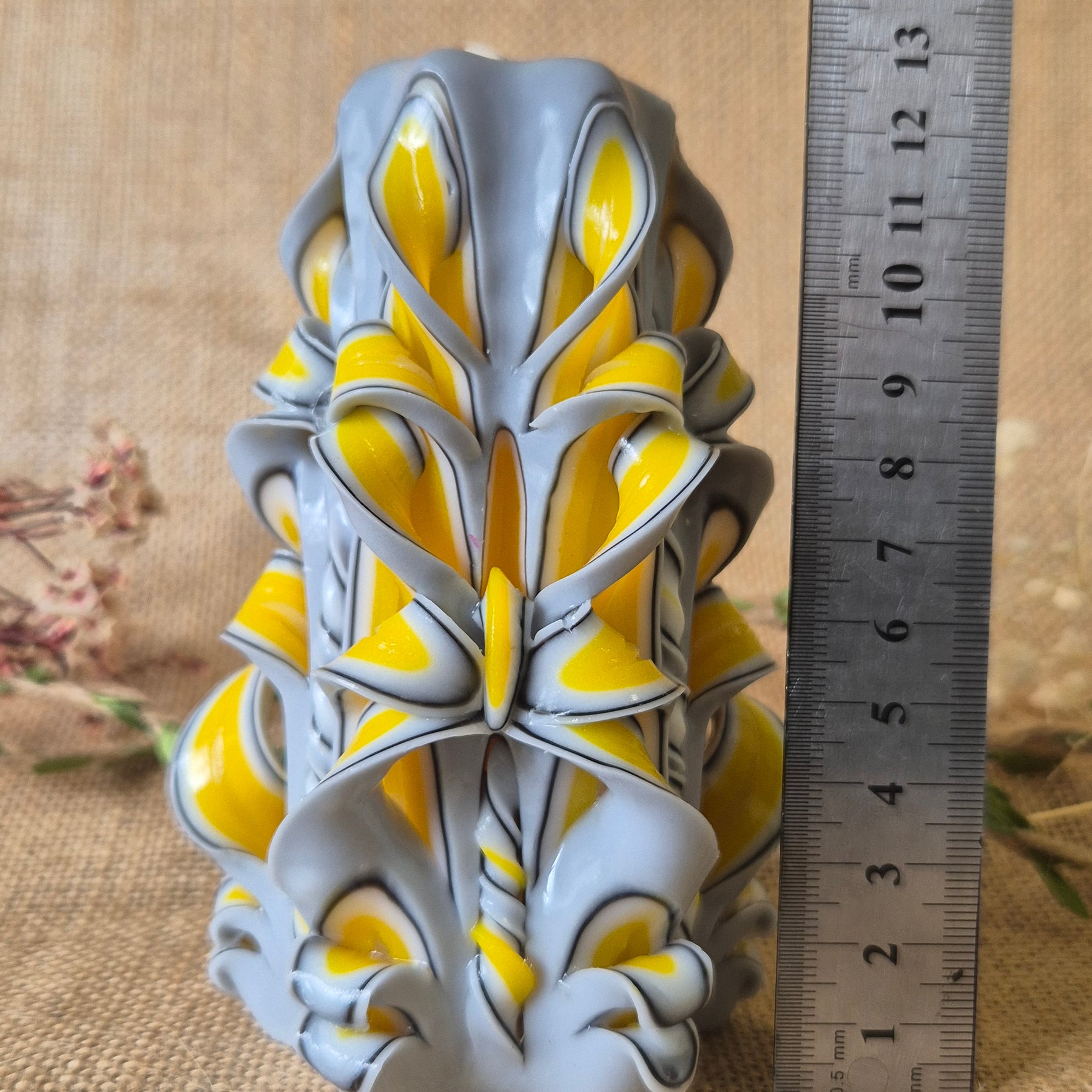 Yellow and Grey Candle 13cm