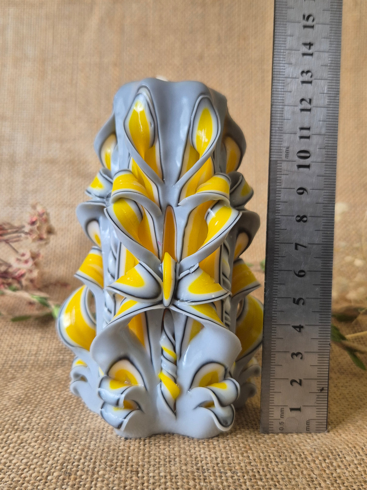 Yellow and Grey Candle 13cm