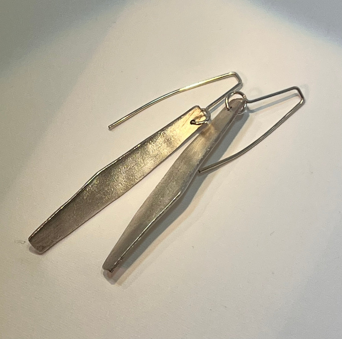 Matt finish, Pure Silver drop earrings.