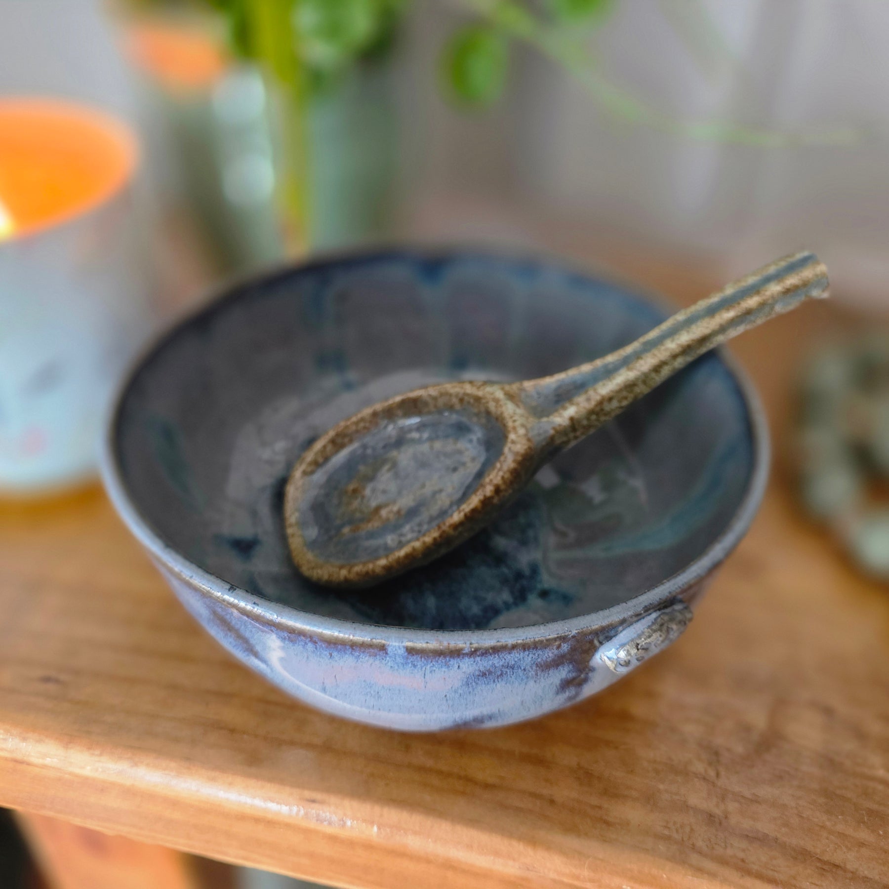 Handmade Blue Bowl & Spoon Set