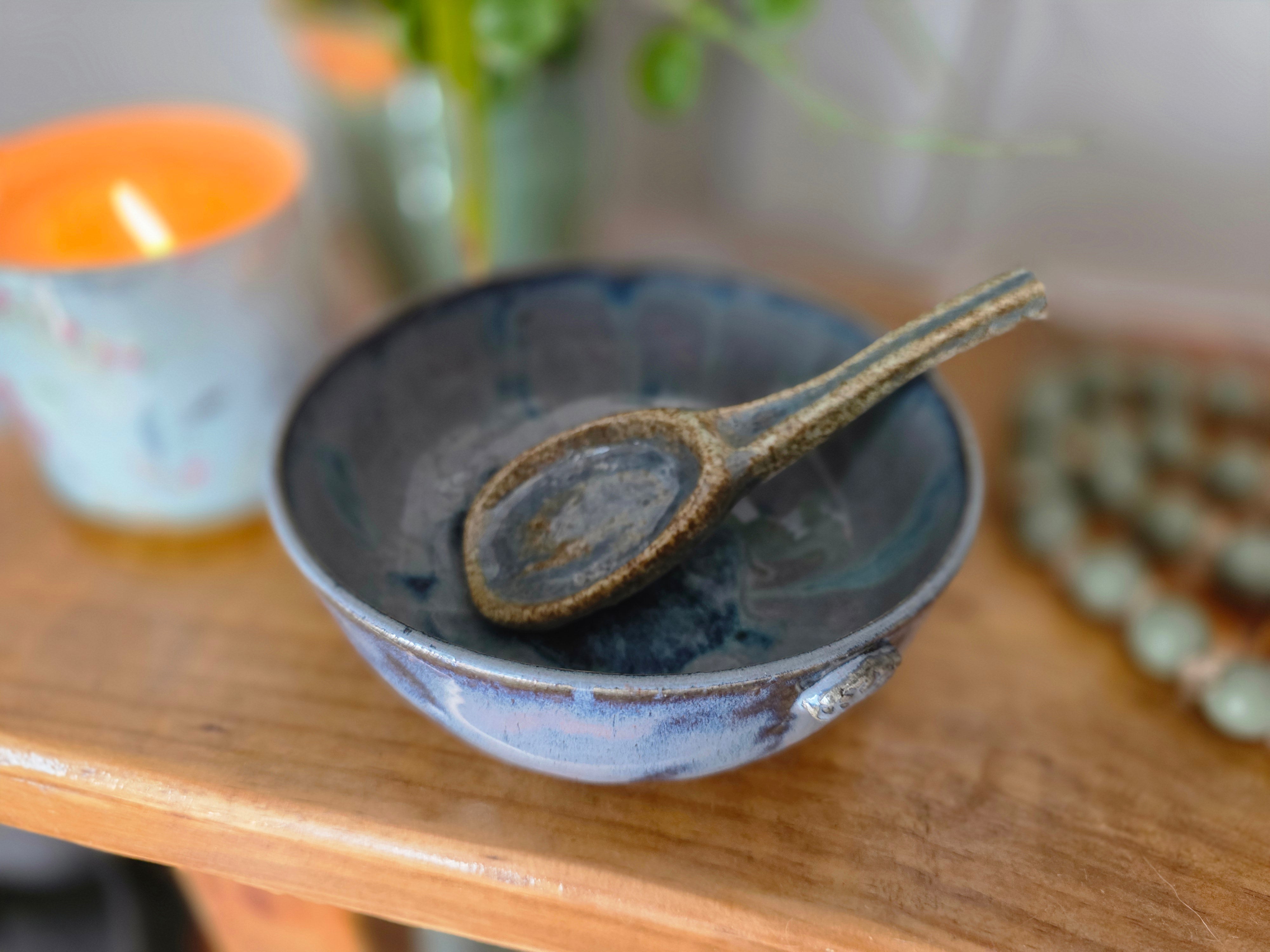 Handmade Blue Bowl & Spoon Set
