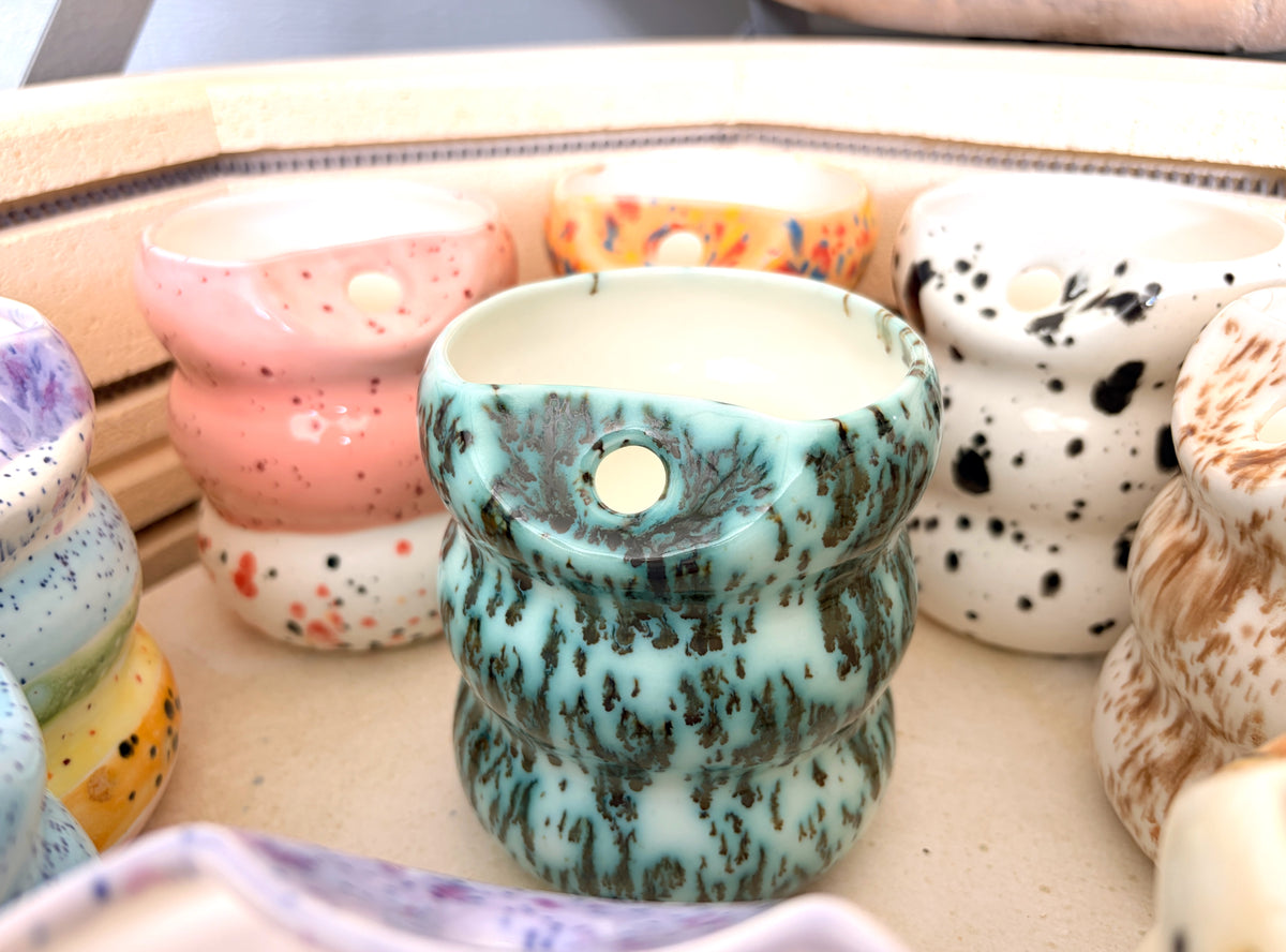 Handcrafted Porcelain Tumbler with Silicon Straw, 600mL Bubble Cup in Moss Glaze