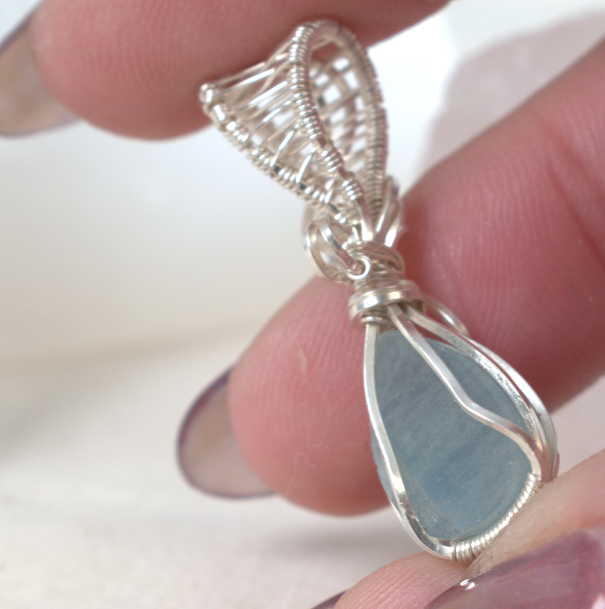 Wire Wrapped Aquamarine Keepsake Pendant