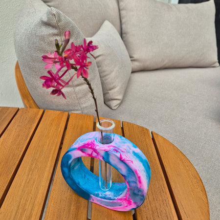 Turquoise and pink concrete test tube single stem vase