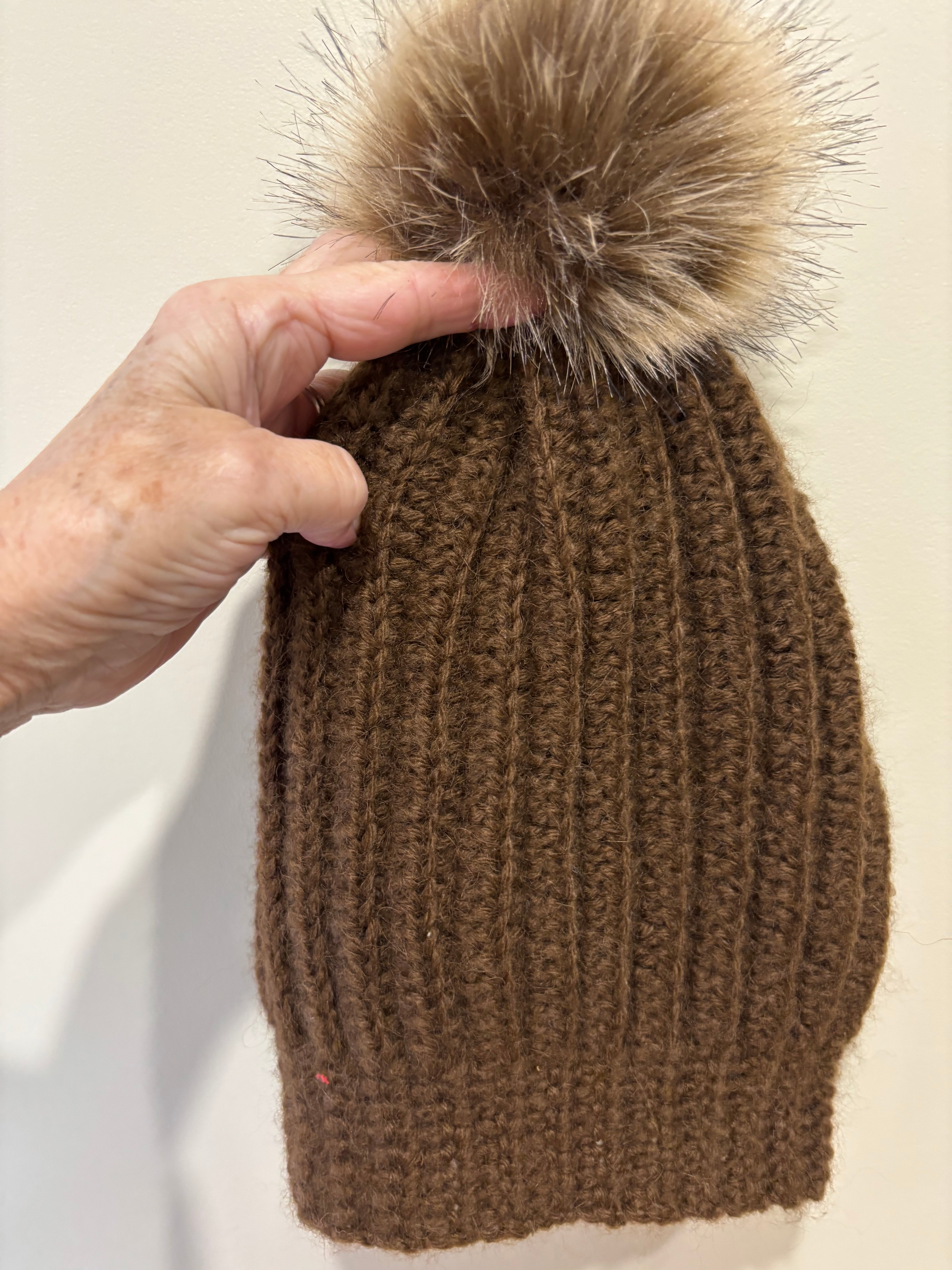 Hand Crocheted Beanie | Chocolate | With Pom Pom