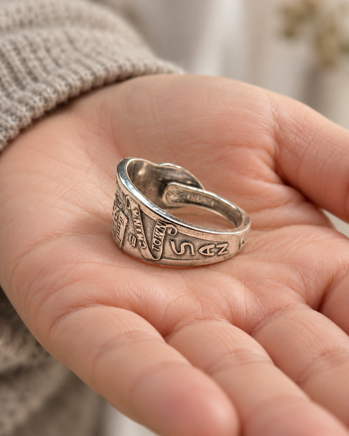 Vintage Chinatown San Francisco Sterling Silver Spoon Ring – Towle – Size Q