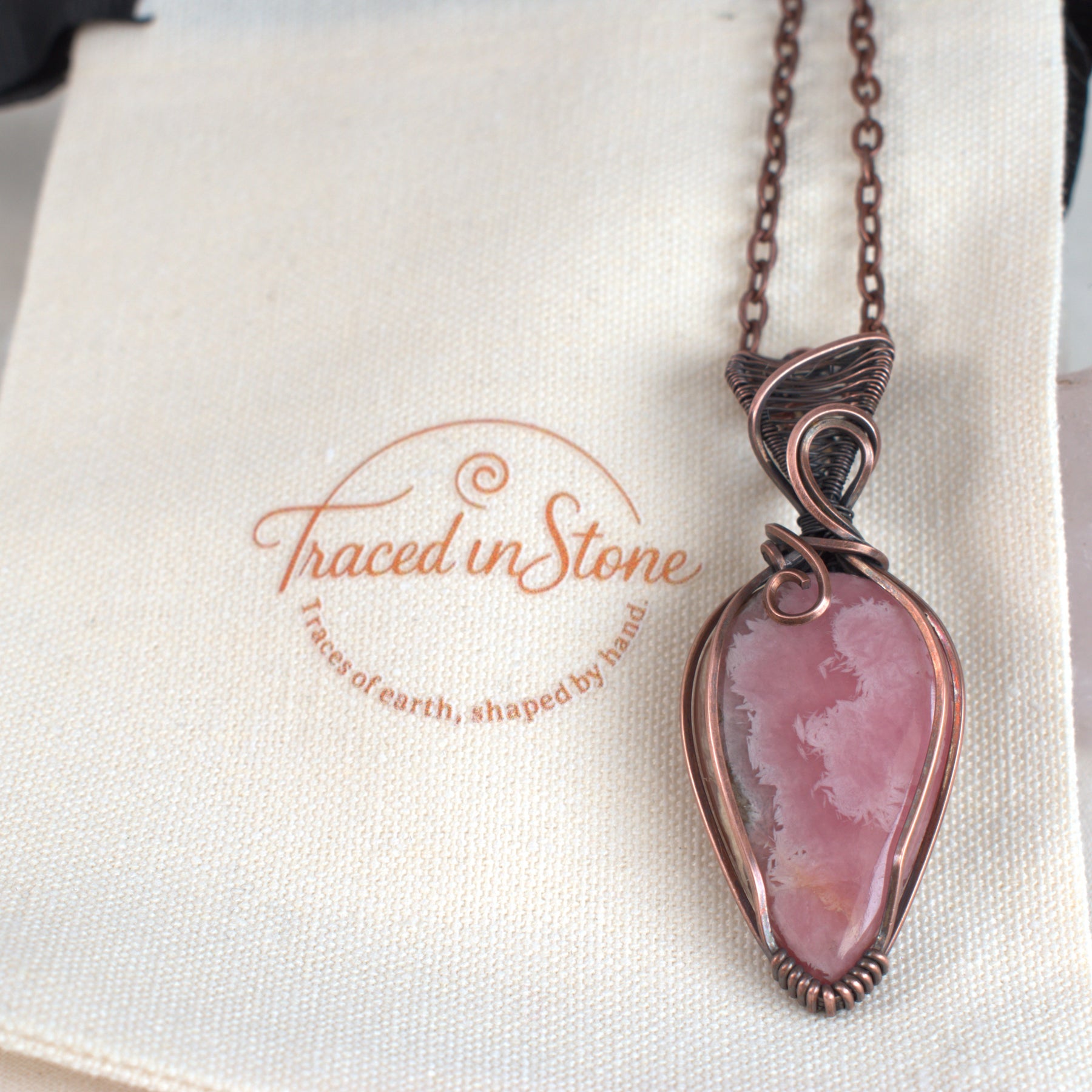 Peony Blush - Rhodochrosite Copper Wrapped Pendant
