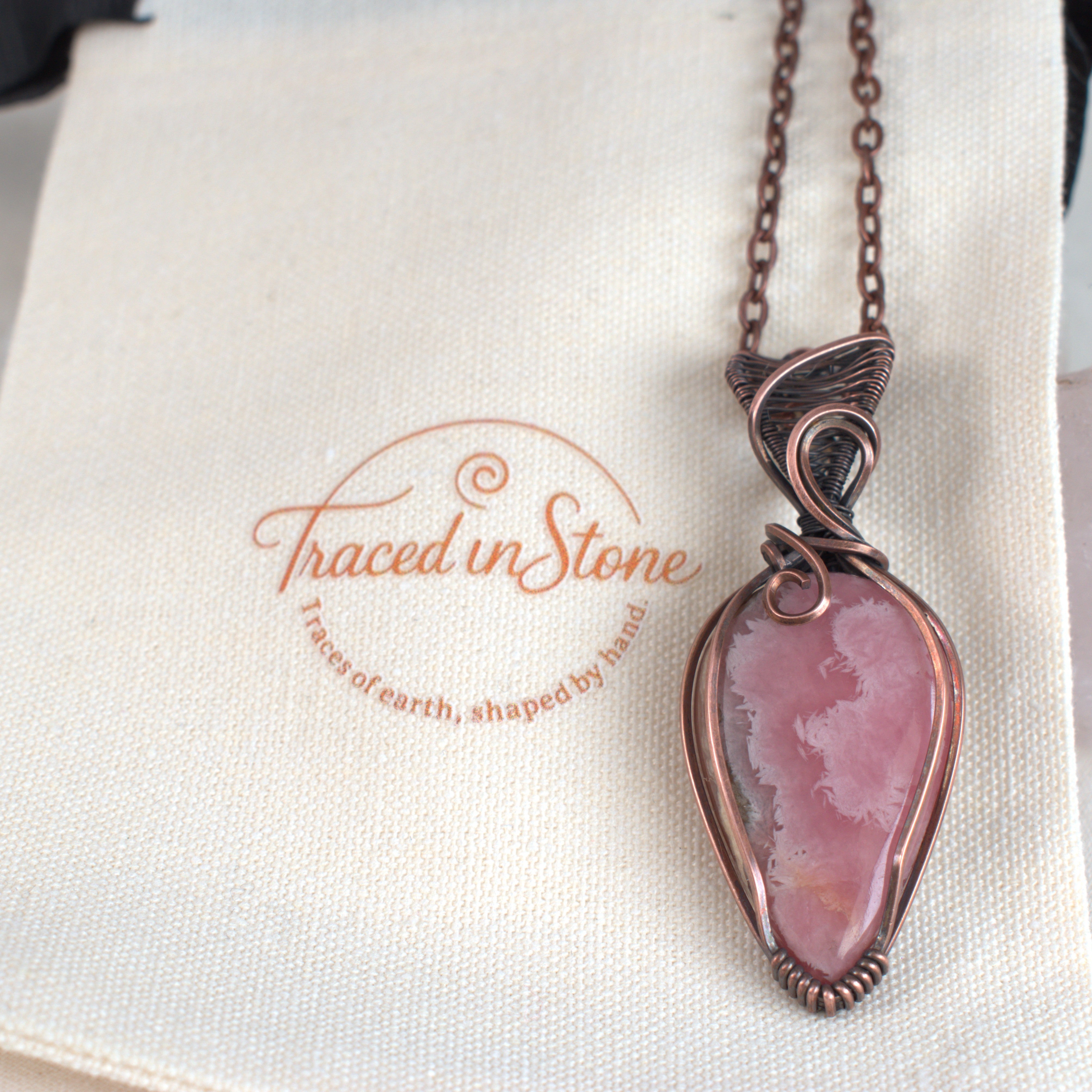 Peony Blush - Rhodochrosite Copper Wrapped Pendant