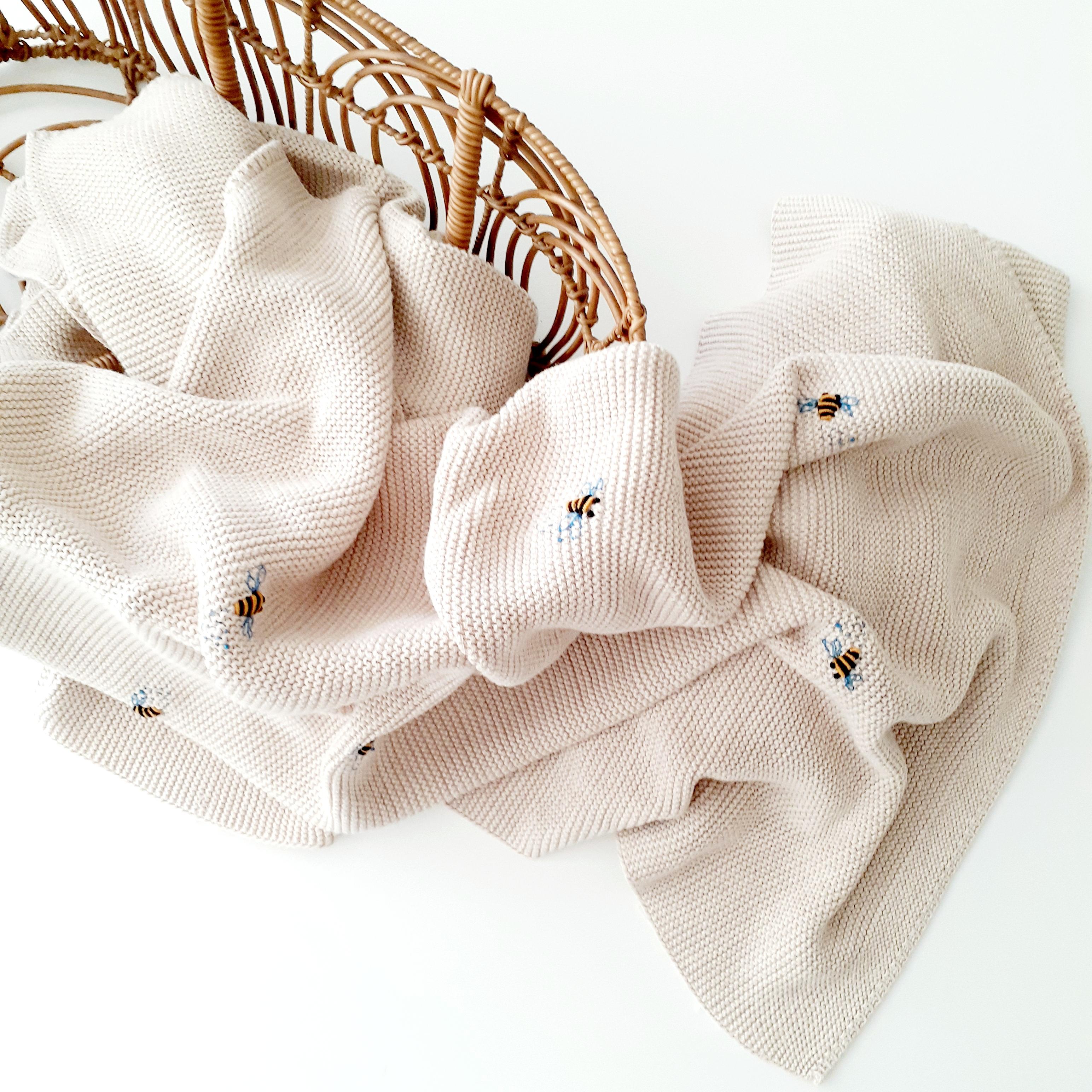 Chunky Knit Baby Blanket, Hand Embroidered, Newborn Gift, Boy, Girl