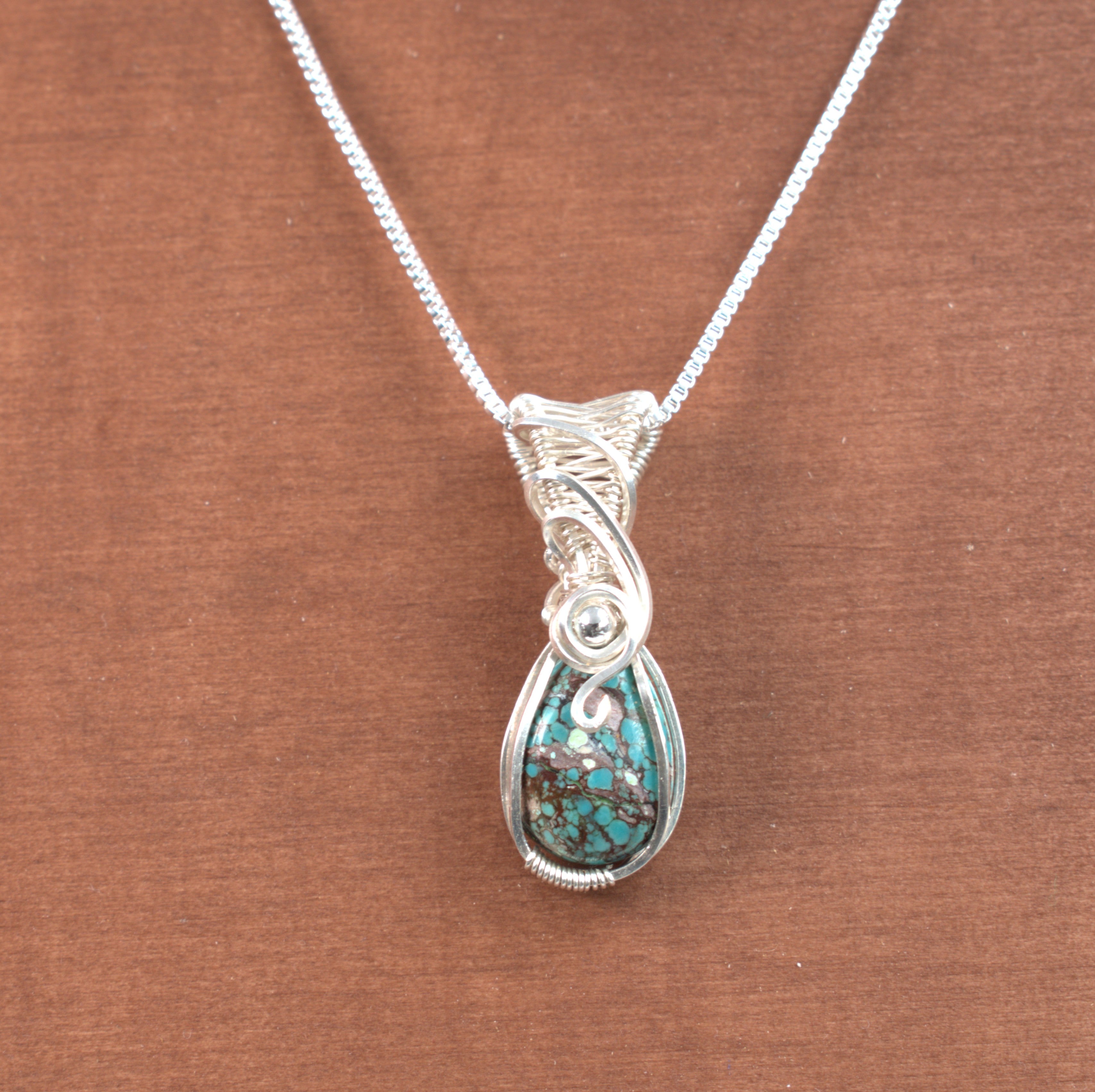 Wire Wrapped Tibetan Turquoise Keepsake Pendant