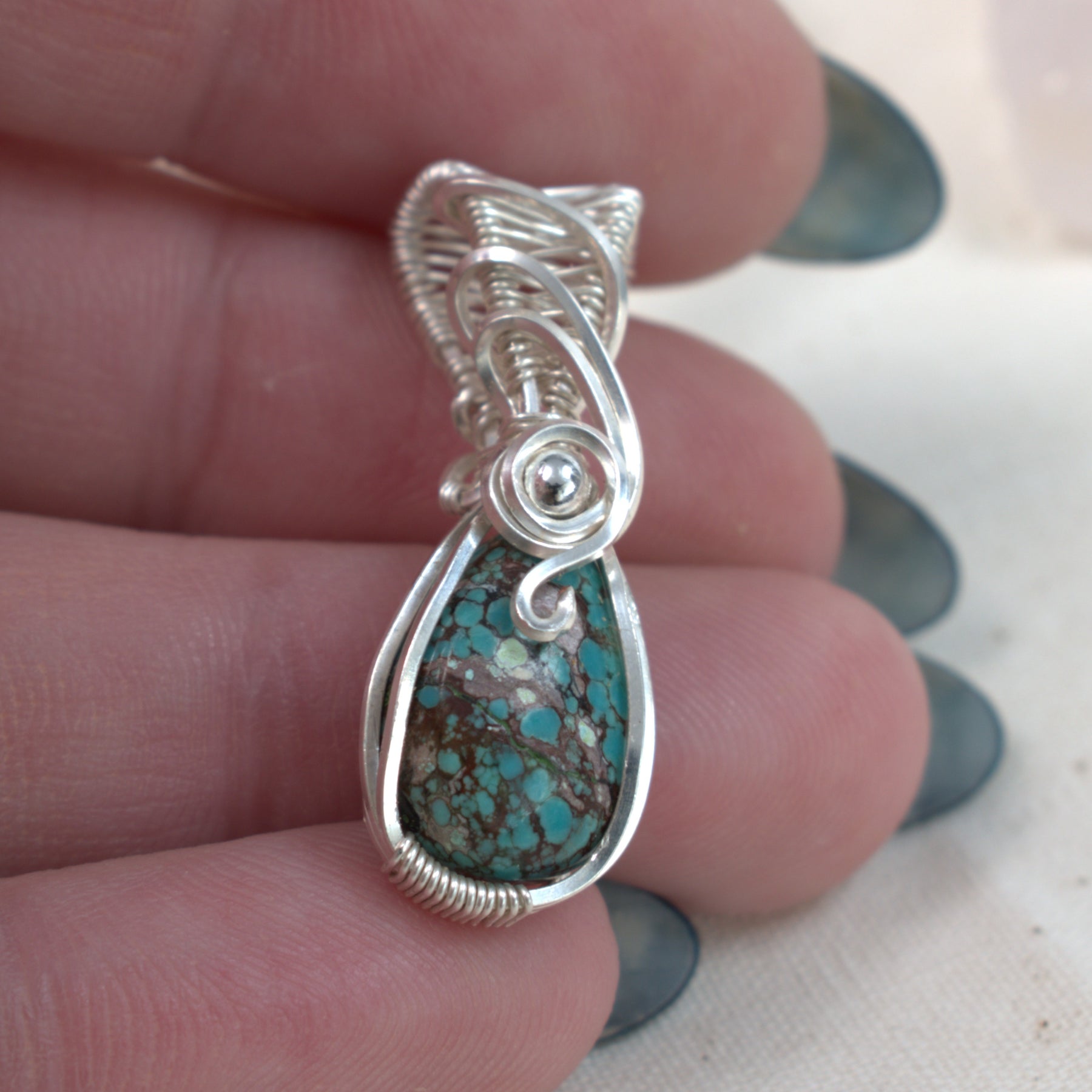 Wire Wrapped Tibetan Turquoise Keepsake Pendant