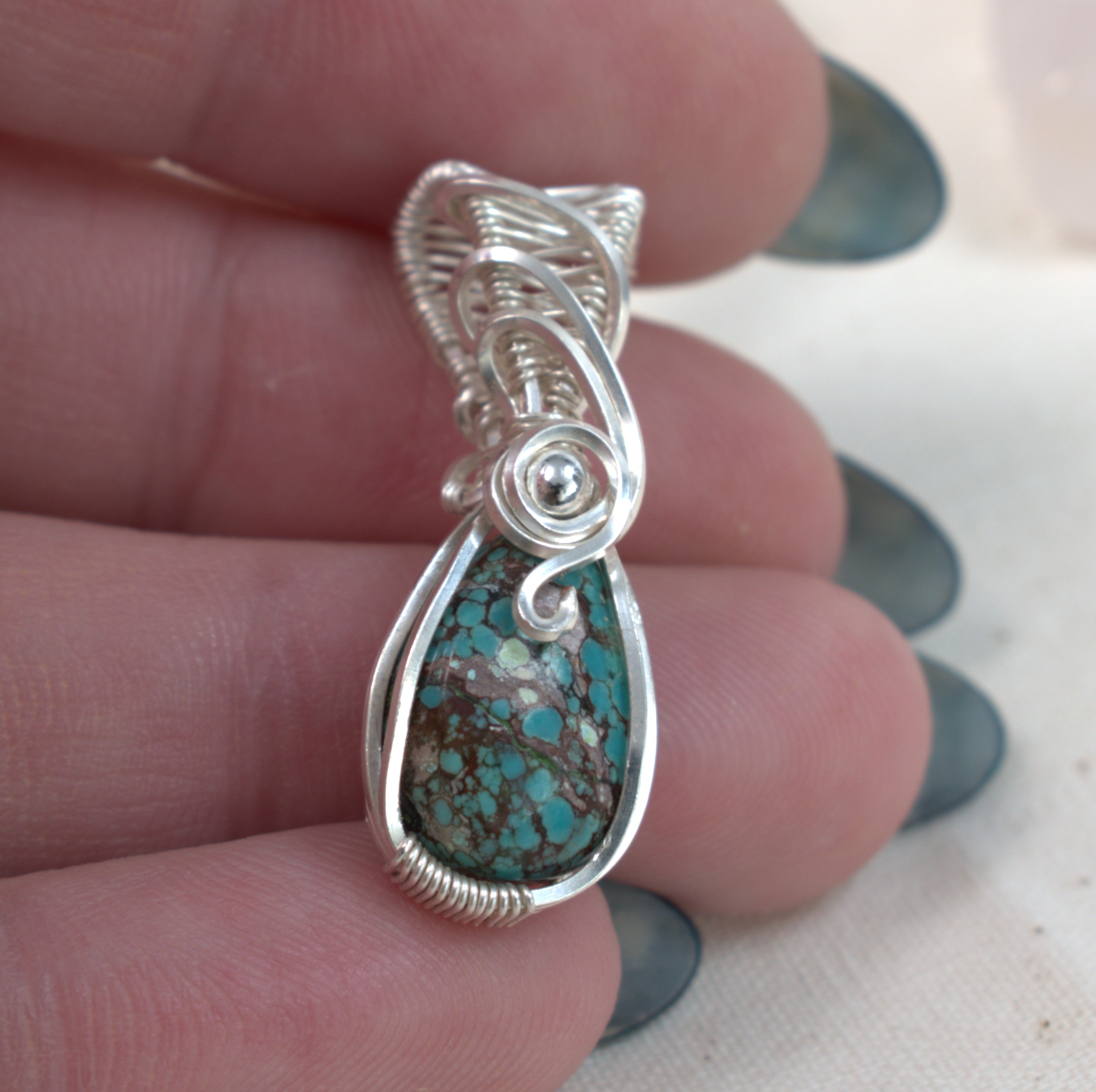 Wire Wrapped Tibetan Turquoise Keepsake Pendant