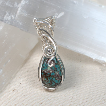Wire Wrapped Tibetan Turquoise Keepsake Pendant
