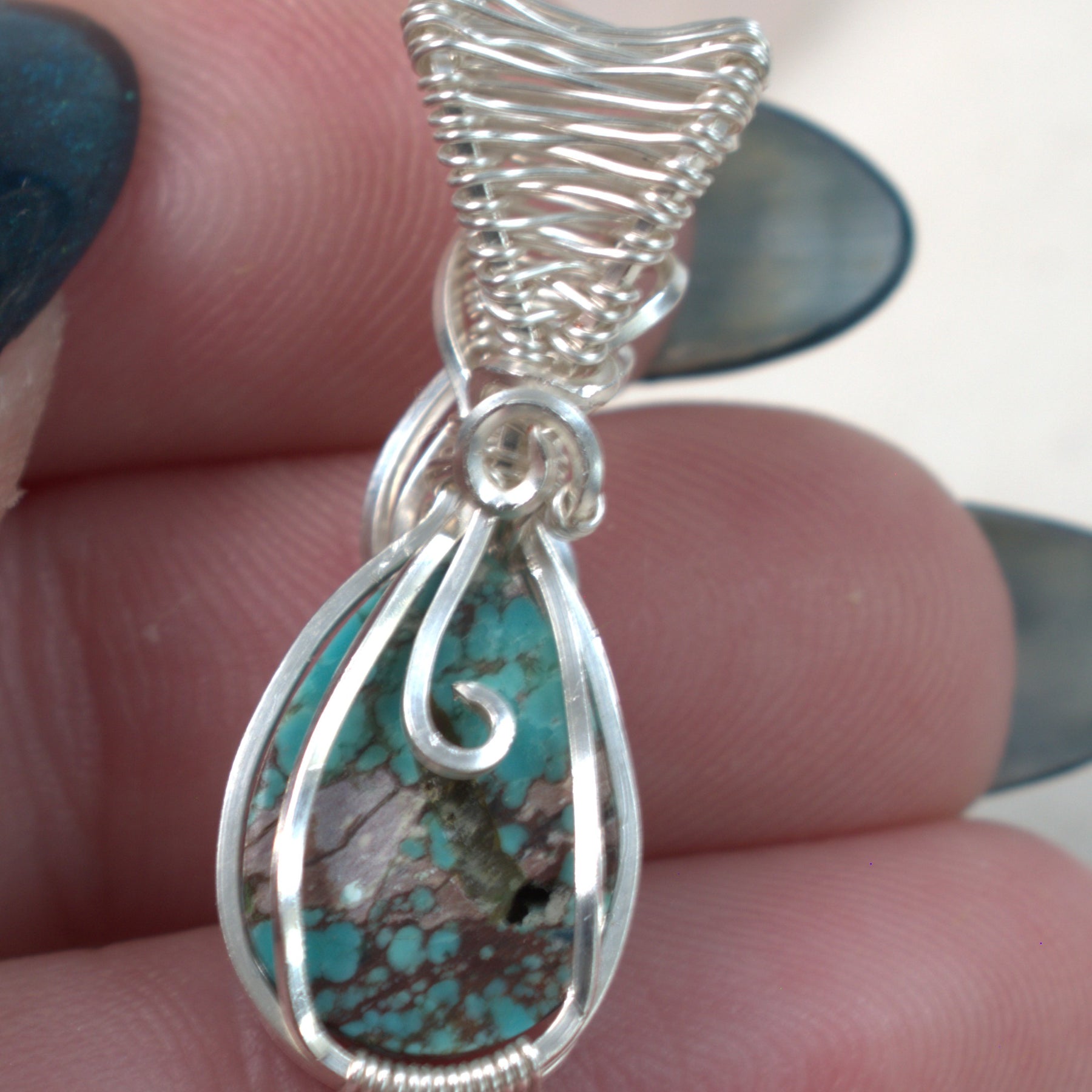 Wire Wrapped Tibetan Turquoise Keepsake Pendant
