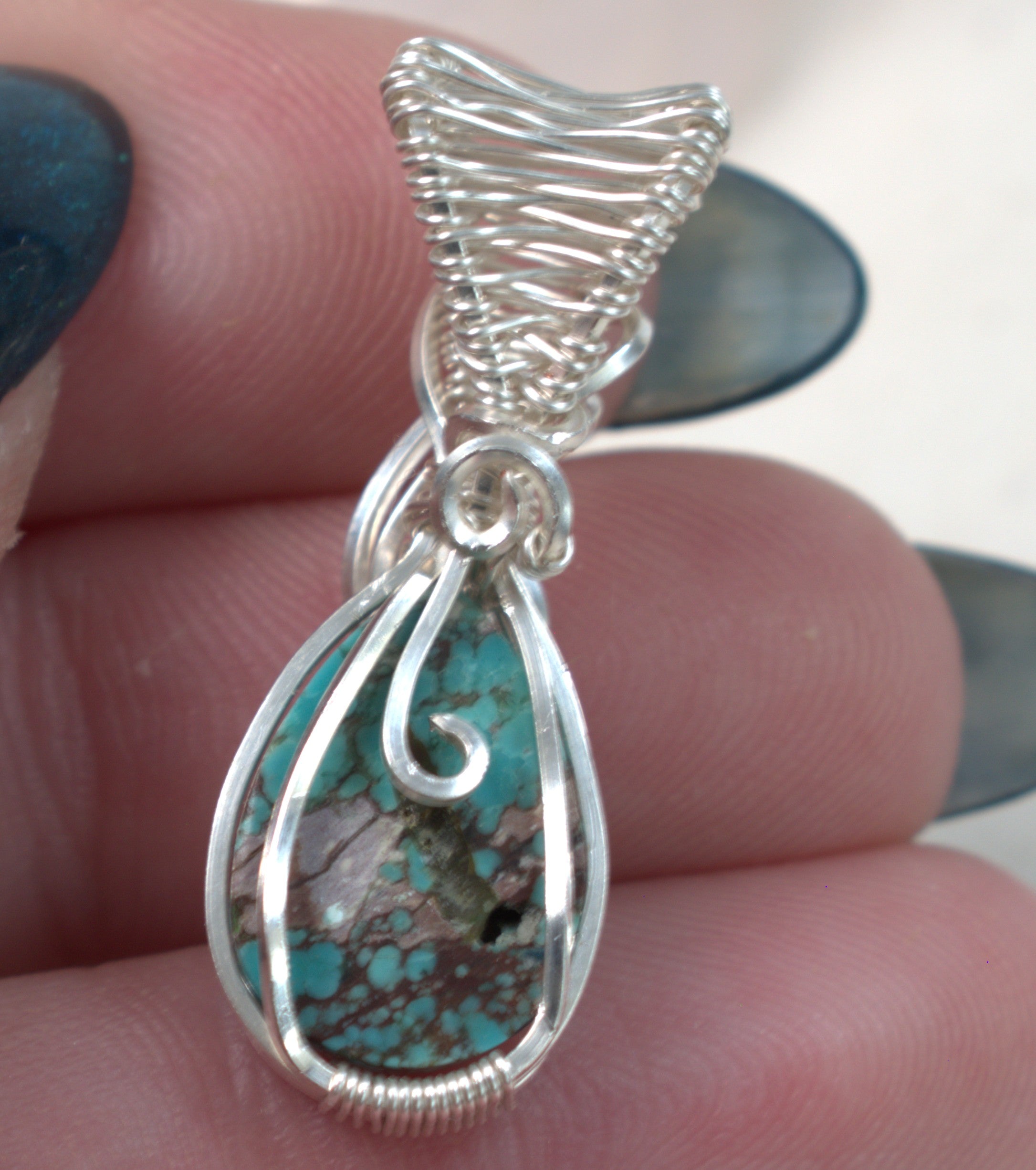 Wire Wrapped Tibetan Turquoise Keepsake Pendant