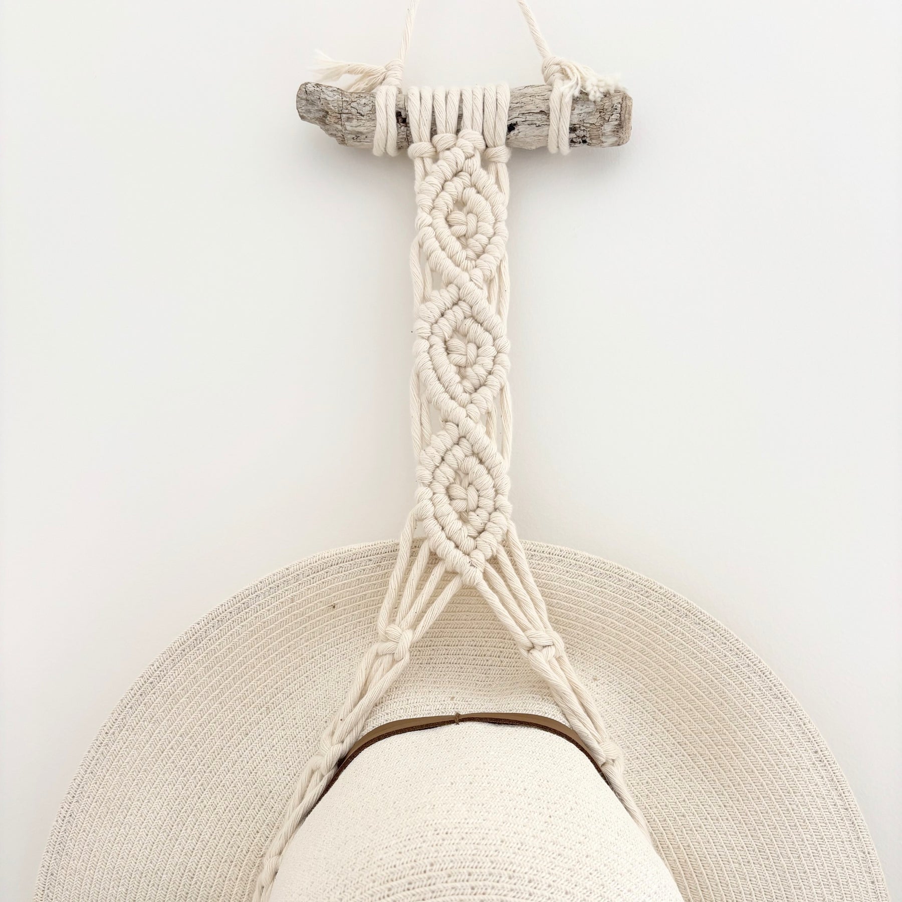 Macrame Hat Hanger - Single - Driftwood or Wood Ring Option