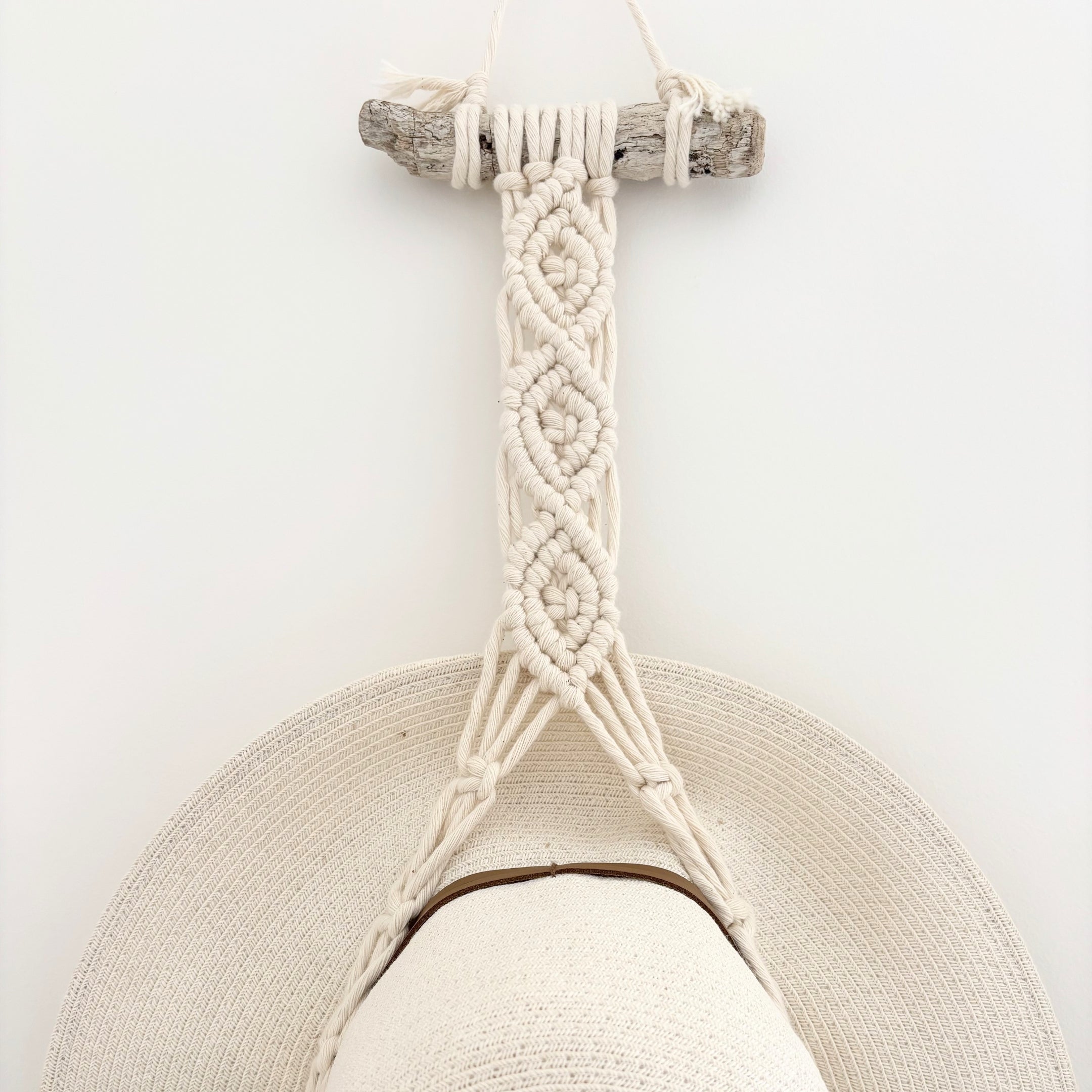 Macrame Hat Hanger - Double - Driftwood or Wood Ring Option
