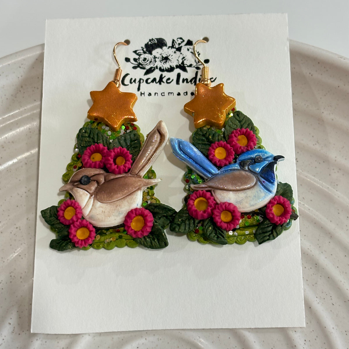 Fairy Wren Christmas Tree Earrings