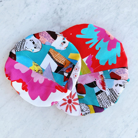 Australian birds reusable fabric bowl covers. Set of two. Proofing cloths.