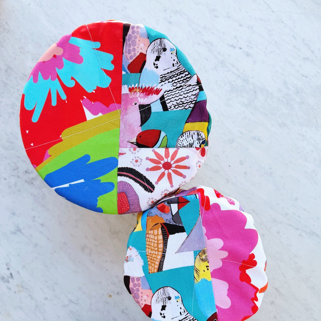 Australian birds reusable fabric bowl covers. Set of two. Proofing cloths.