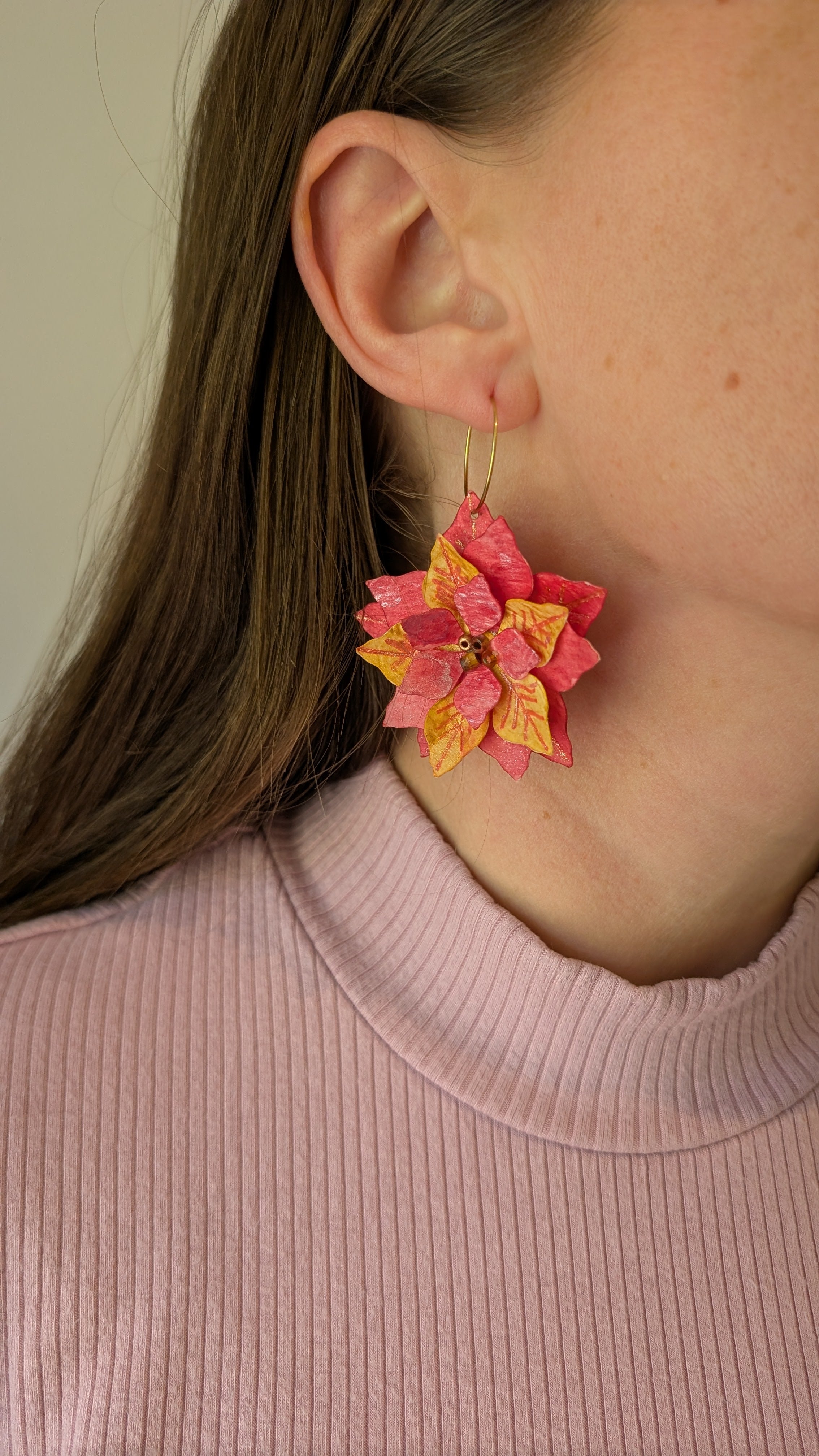 Handmade Watercolour Eco Friendly Christmas Earrings – Poinsettia