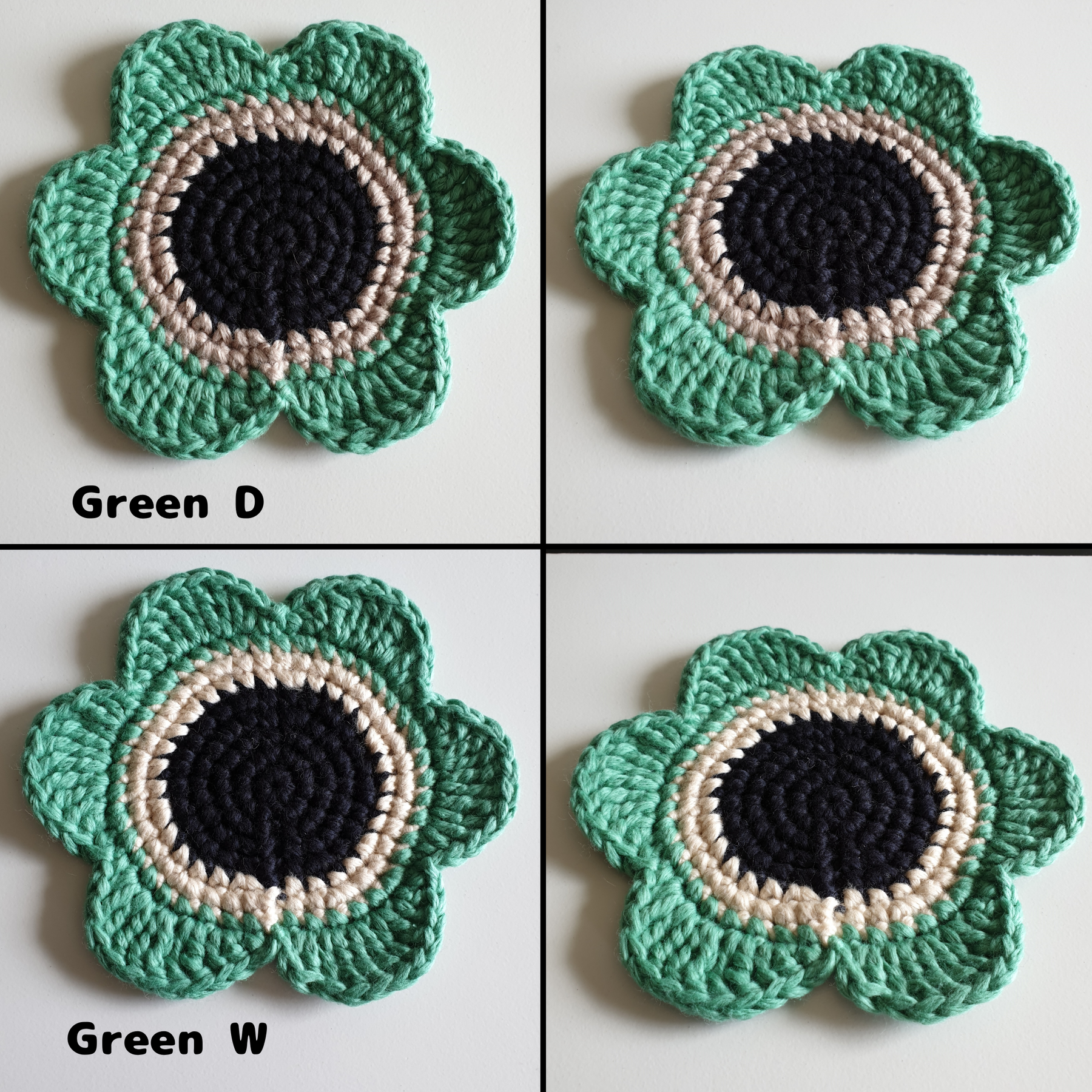 Hand knitted Daisy Flower Soft Coaster : Green Yellow Orange