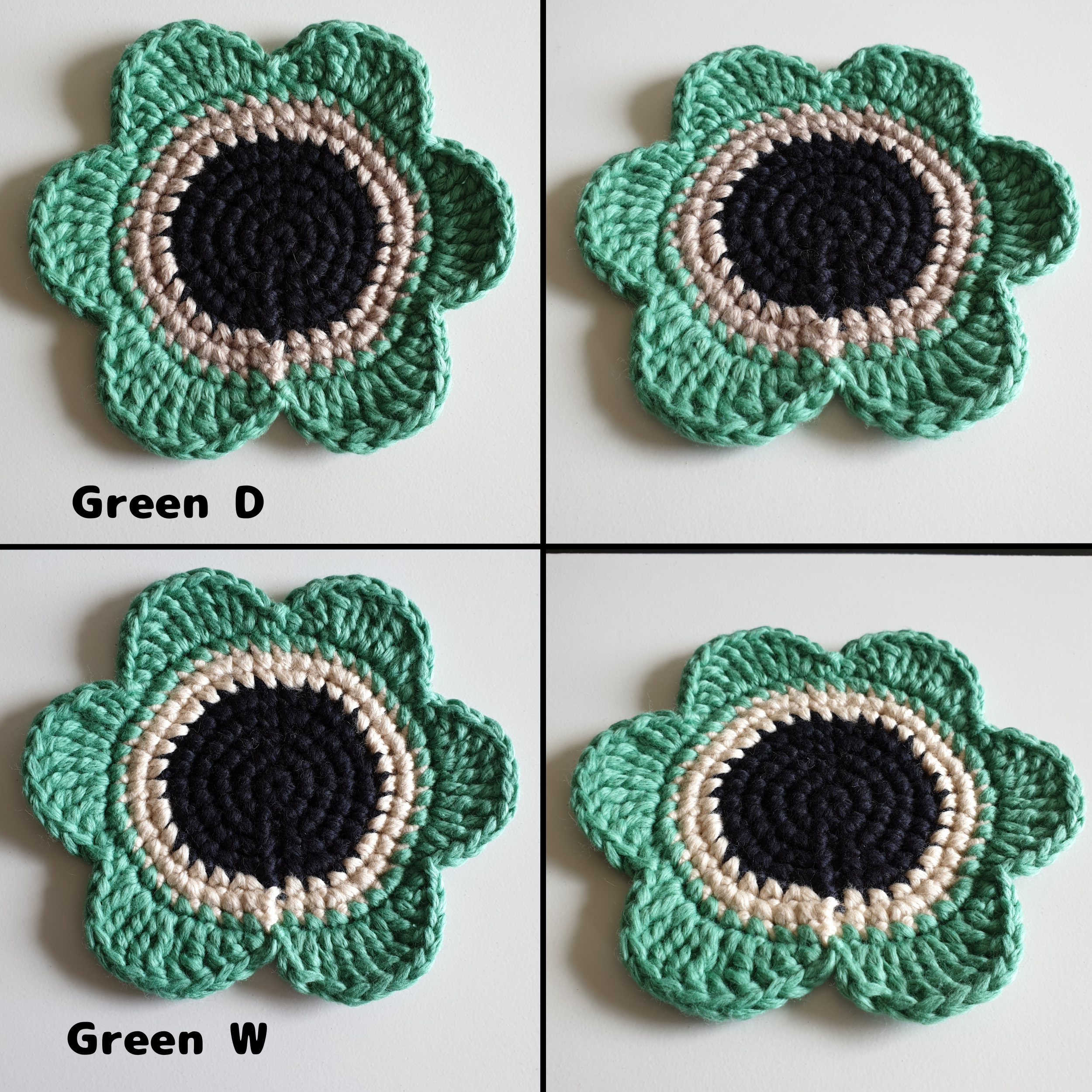 Hand knitted Daisy Flower Soft Coaster : Green Yellow Orange