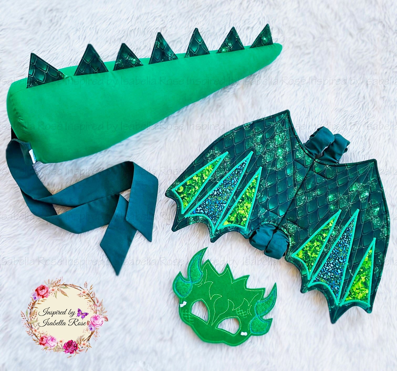 Dragon fabric wings, Dragon Tail, Embroidered Mask, Made to order