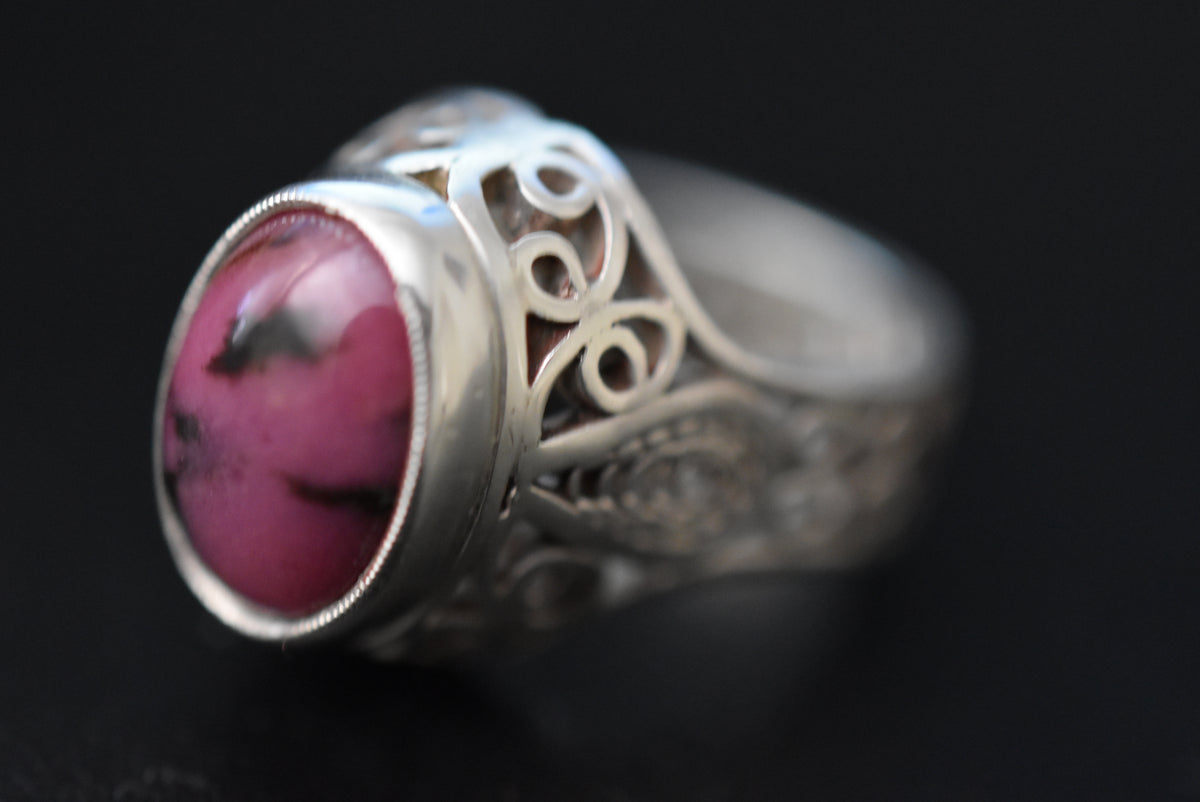 Rhodonite Ring size 16.5mm filigree design