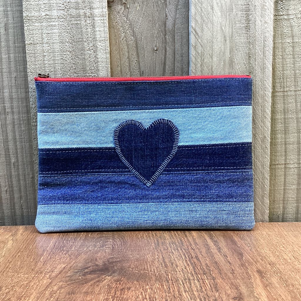 Upcycled Denim Pencil Case – Denim Heart Applique