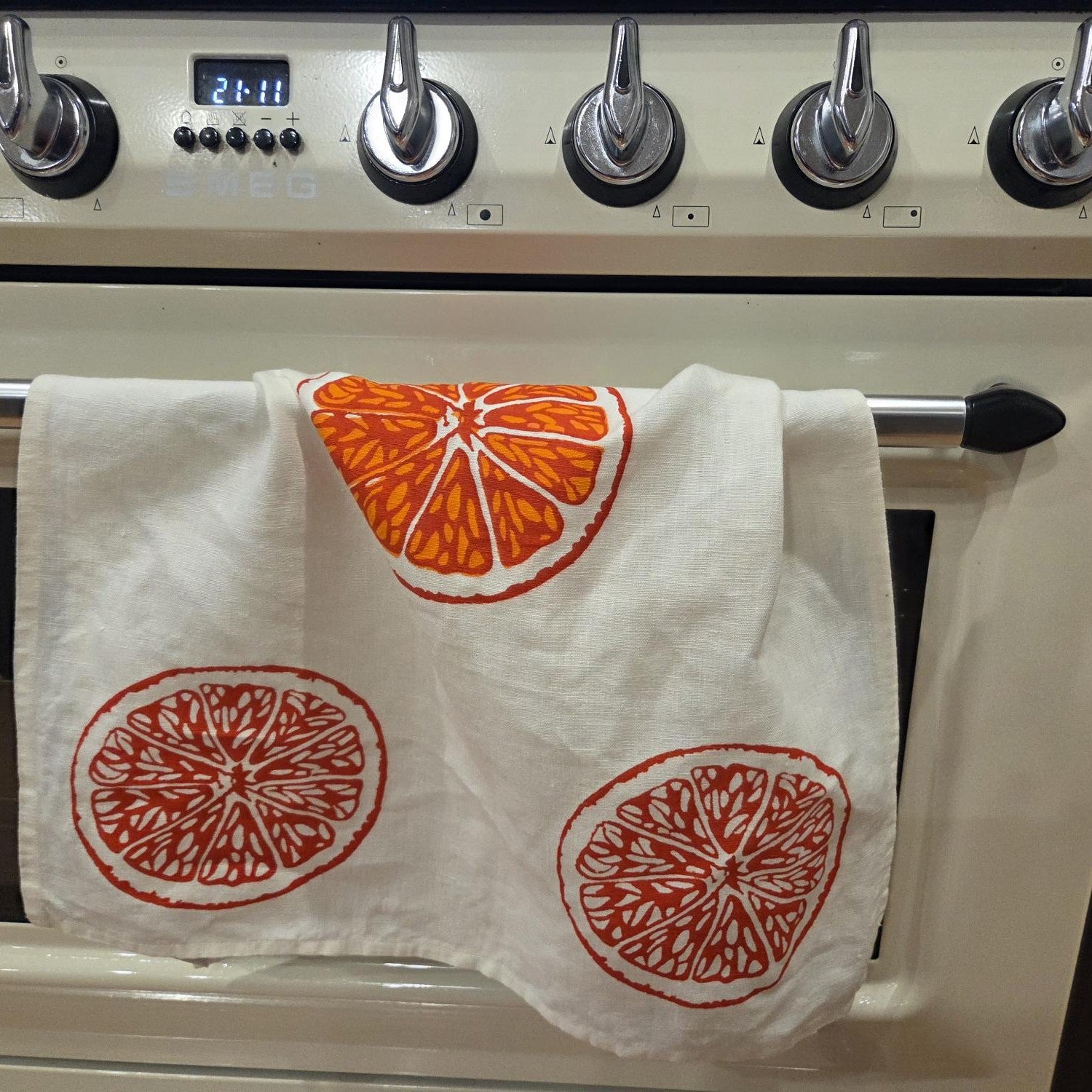 Hand screen printed Linen Tea Towels-Oranges & Oranges