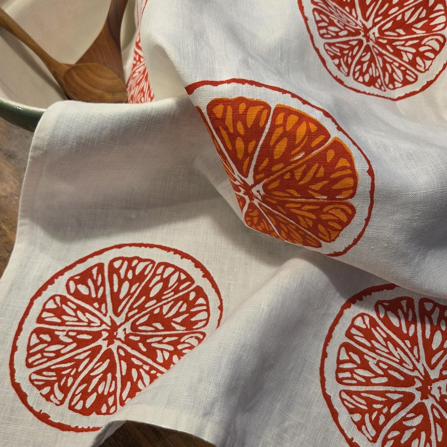 Hand screen printed Linen Tea Towels-Oranges & Oranges