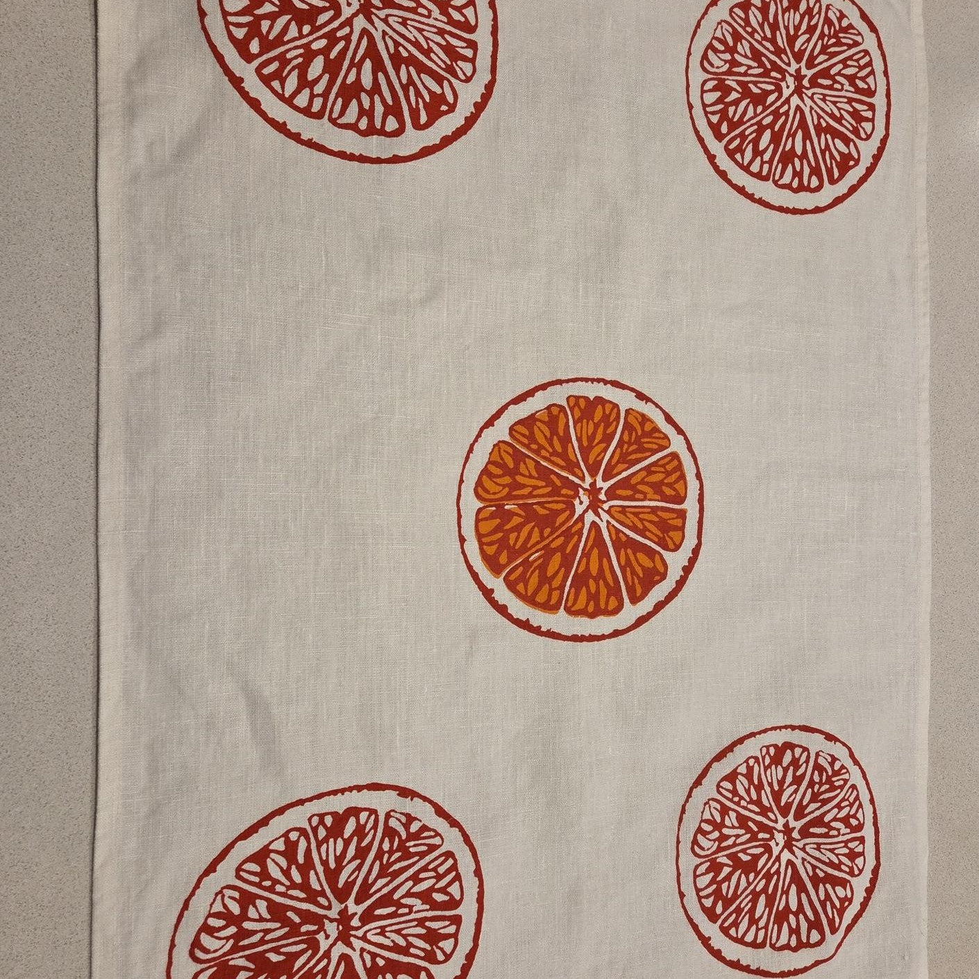 Hand screen printed Linen Tea Towels-Oranges & Oranges